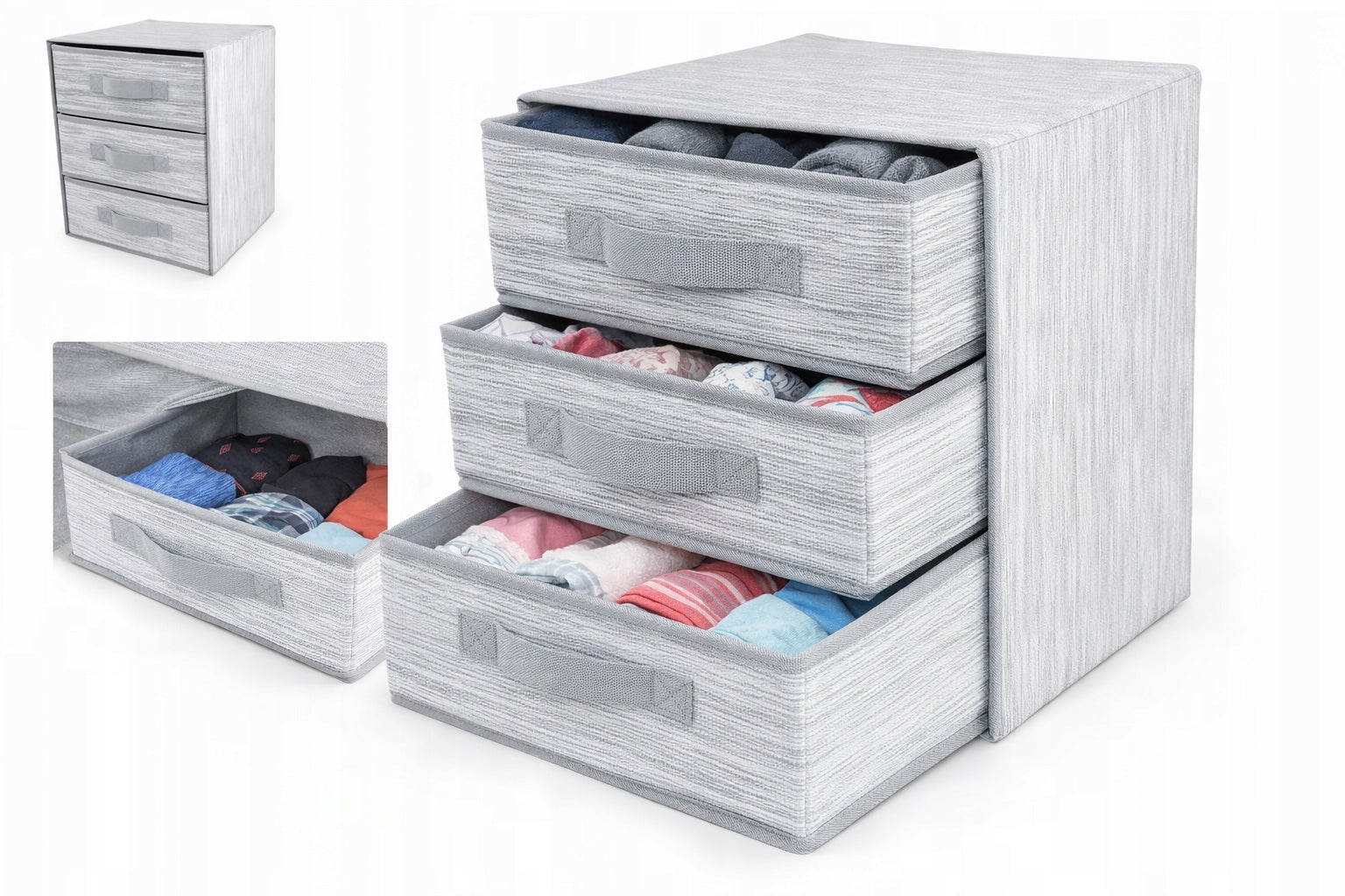 Closet organizer with 3 drawers - for underwear, clothes, accessories
