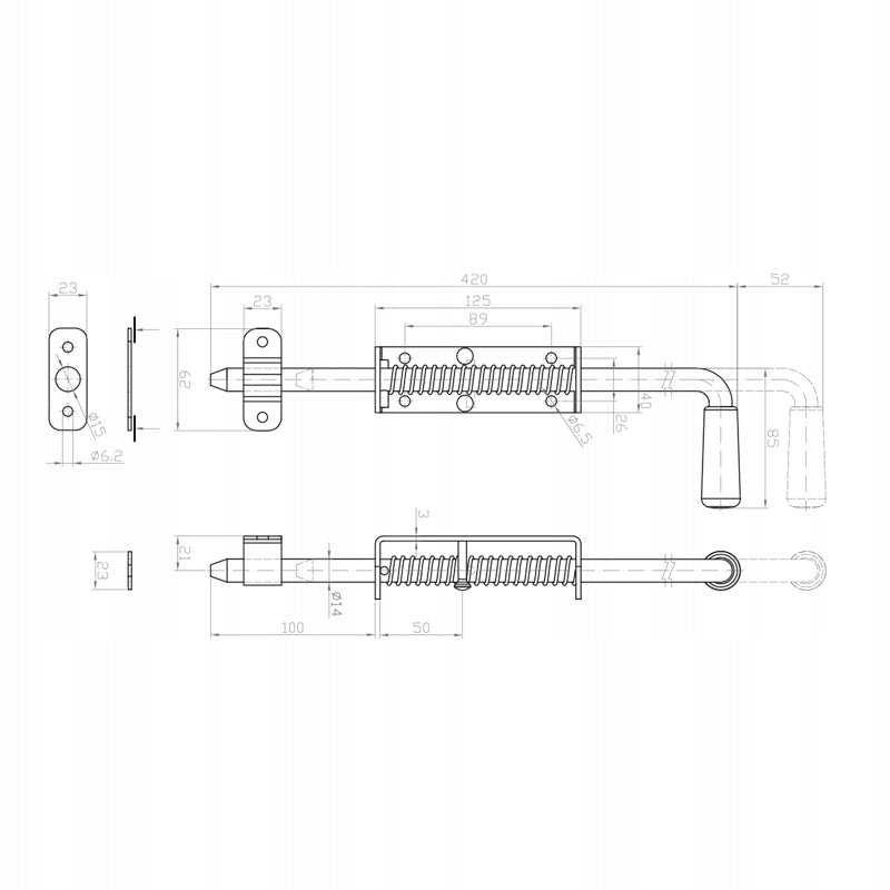 Closure deadbolt for gate or wicket ZINC 420 mm with spring 42 cm Packaging status original