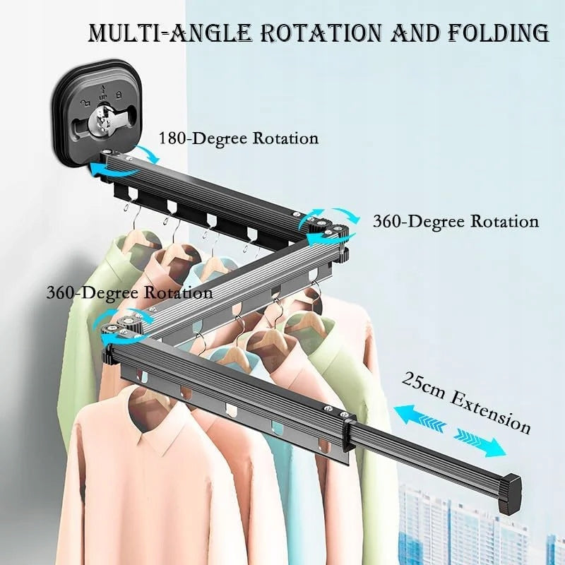 Clothes Drying Rack Wall Mounted, Retractable Garment Rack with Hooks Unfolded width 120 cm