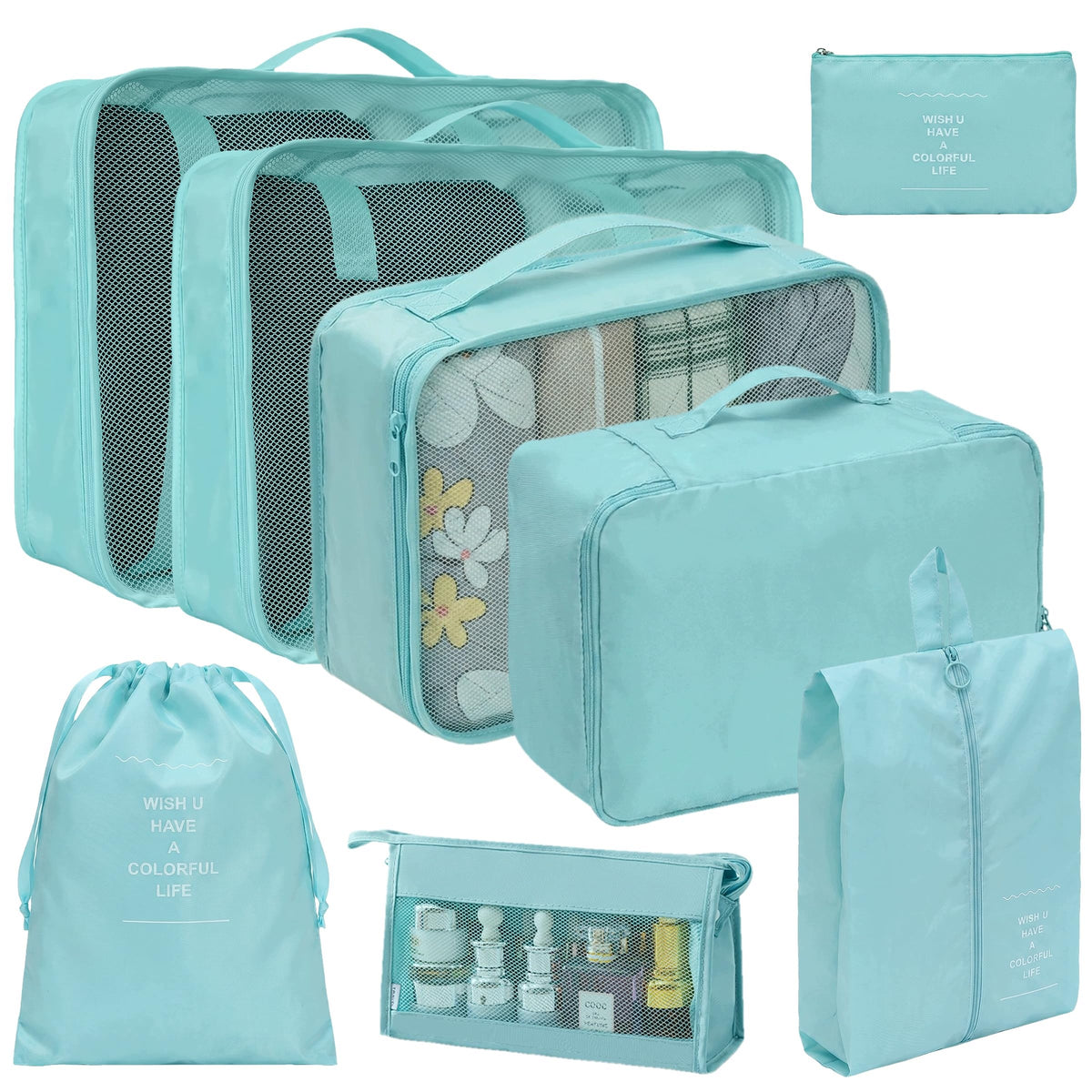 Clothes Organizer 8 Pcs SQUASHIC Waterproof Turquoise For Travel