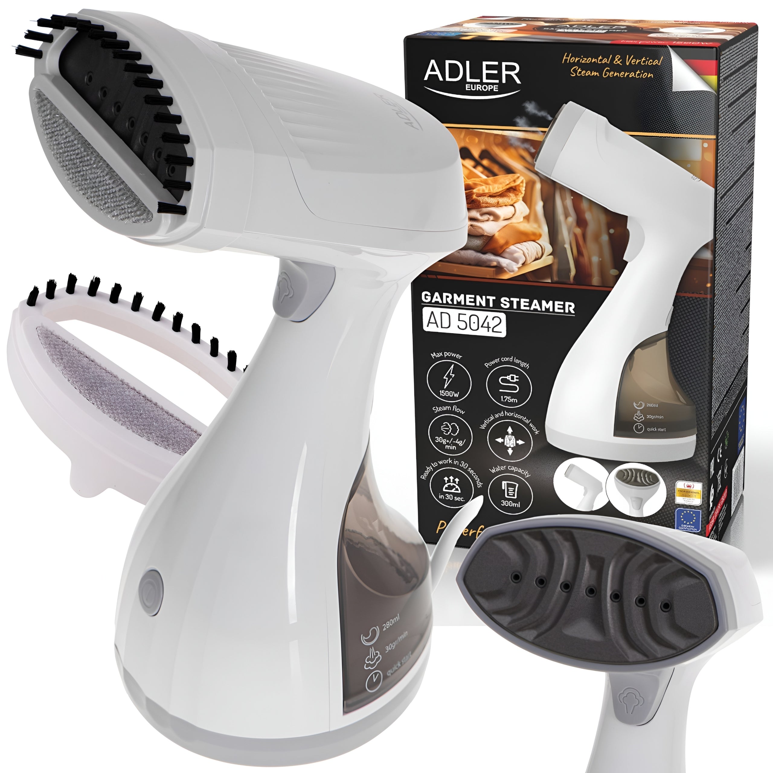 Clothes Steamer 1500W Handheld Steam Iron Steamer 280 ml ADLER