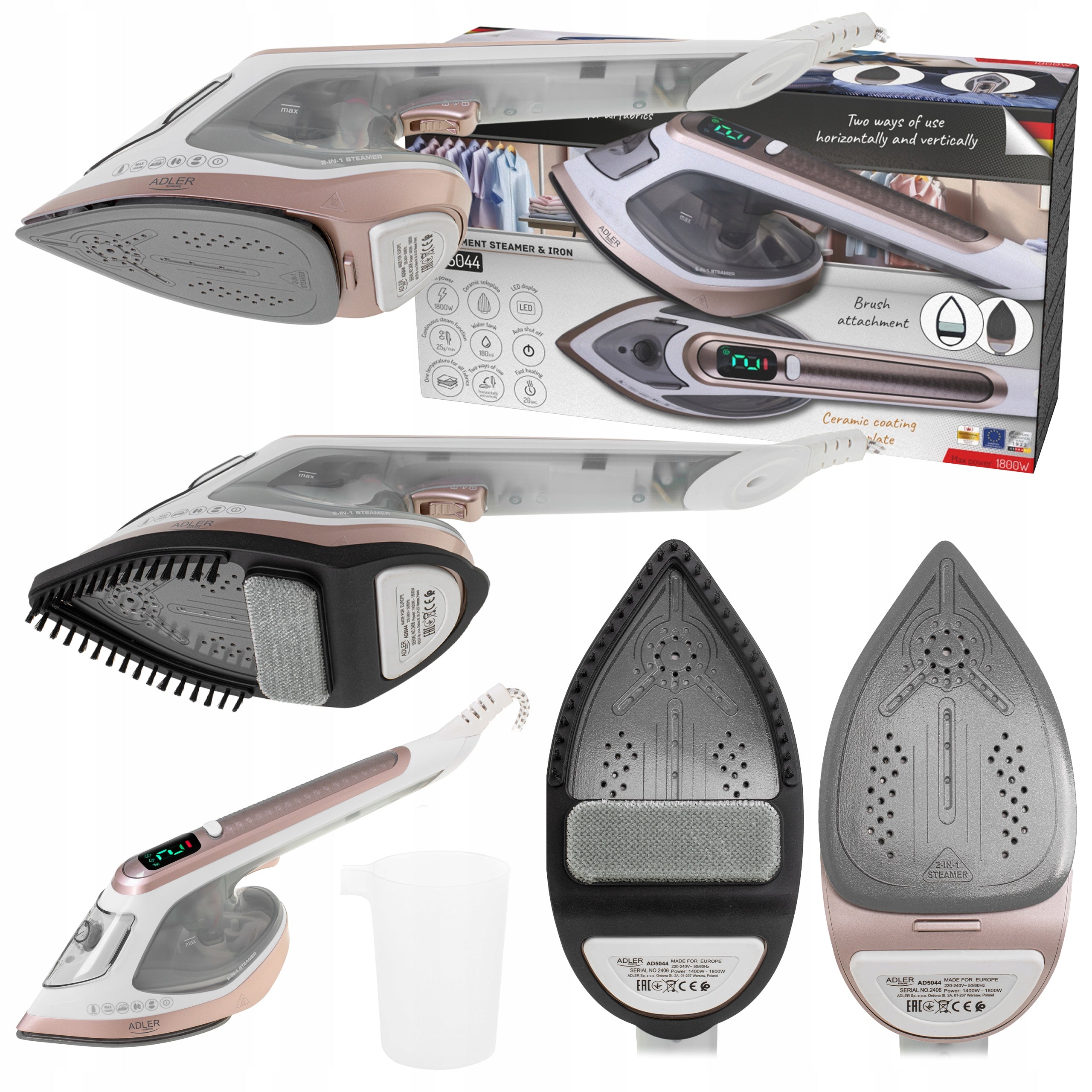 Clothes Steamer Steam Iron 2in1 Steamer 1800W Ceramic LED Foot