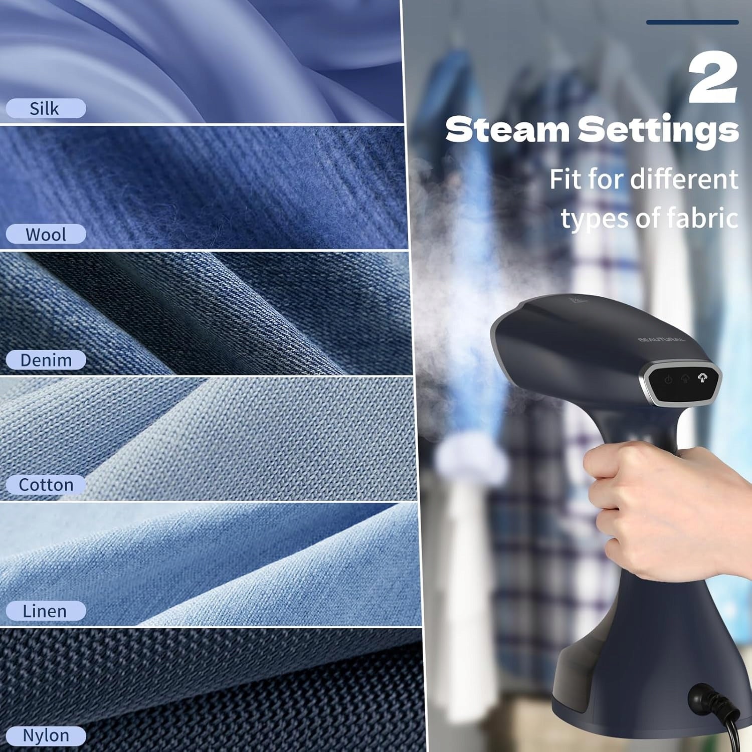 Clothes steamer 1800W 28g/min 260ml vertical horizontal folding Dominant color blue