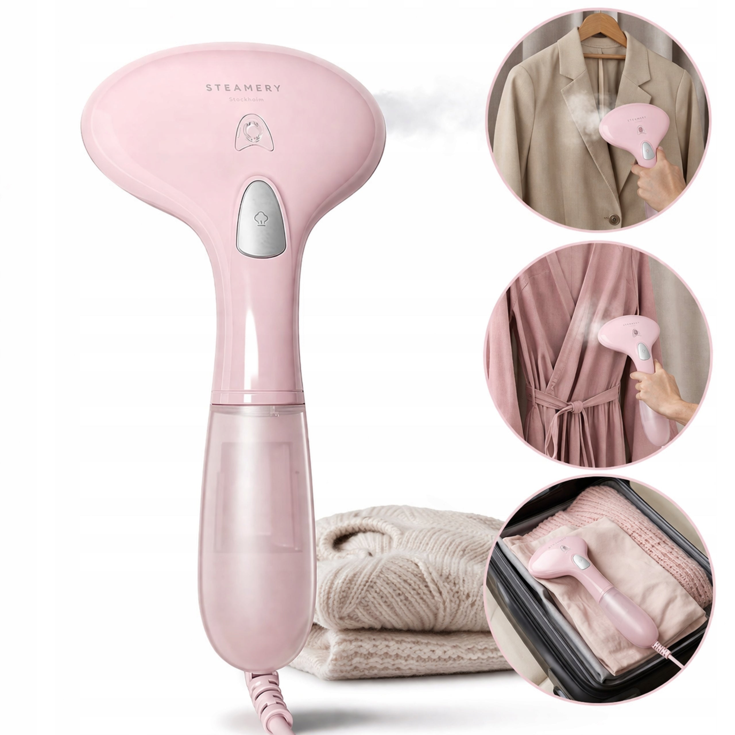 Clothes steamer manual pink 1500W 90ml fast heating 30s