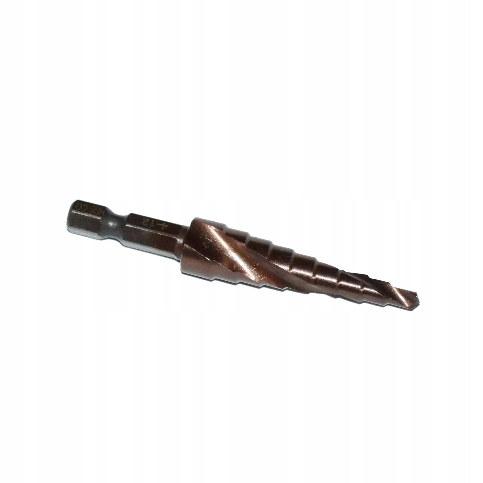 Cobalt step spiral drill bit 4-12 mm. HSSCo - conical, 9 degrees. Purpose for metal