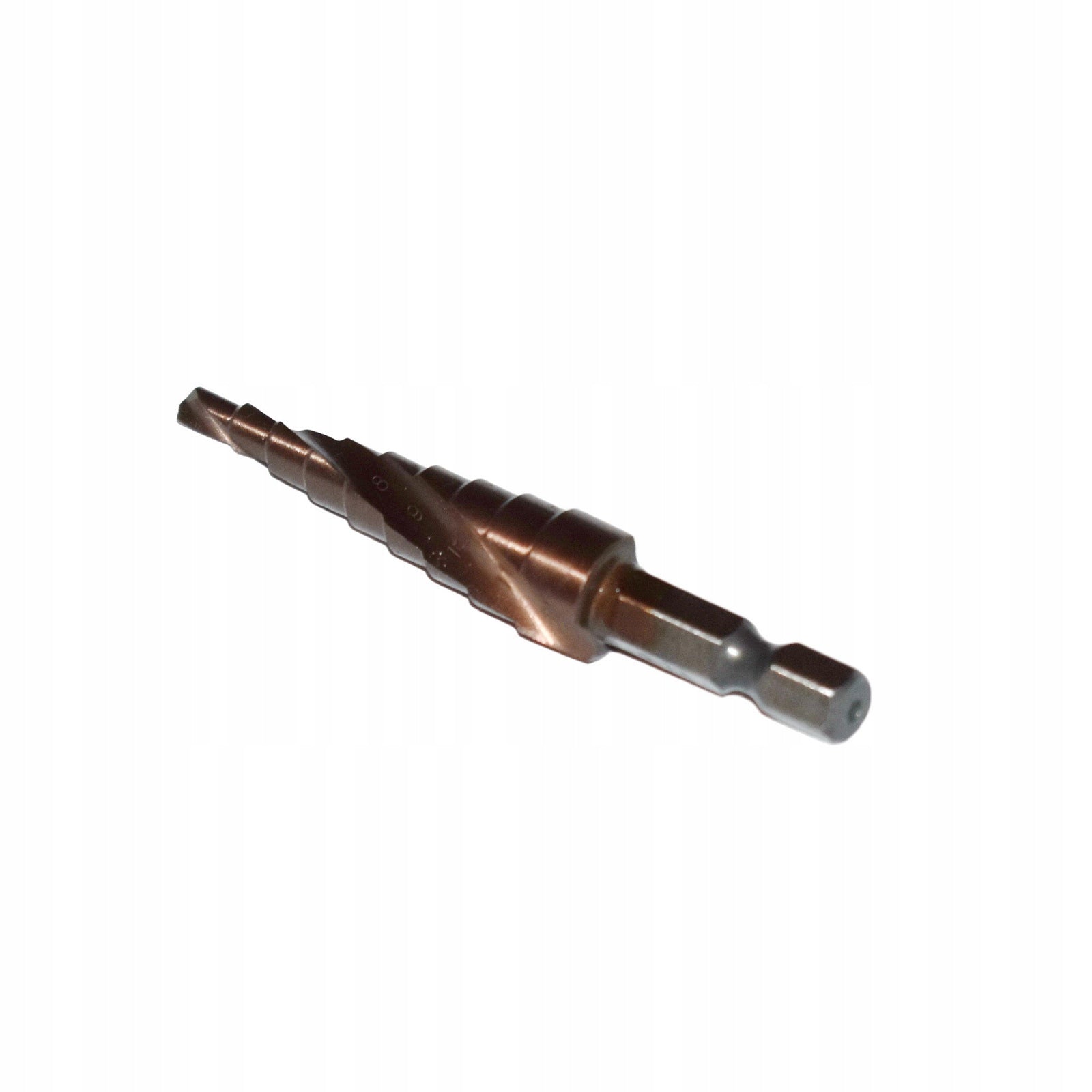 Cobalt step spiral drill bit 4-12 mm. HSSCo - conical, 9 degrees. Rotation direction right hand rule