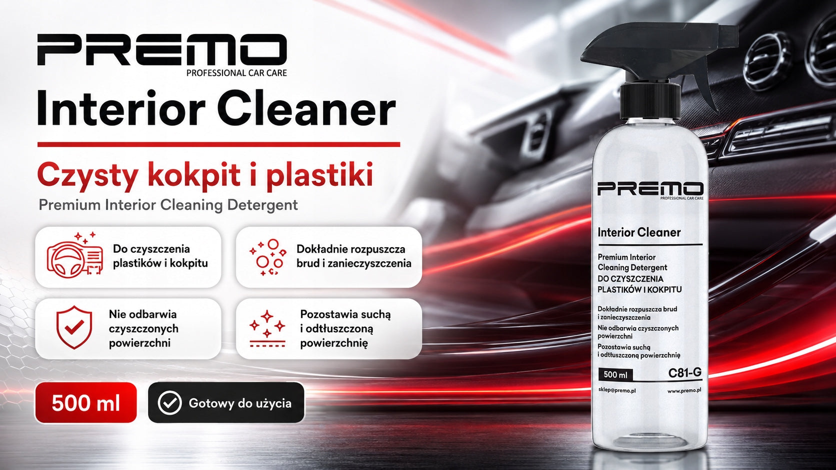 Cockpit and Plastic Cleaner PREMO Interior Cleaner 500 ml Packaging status original