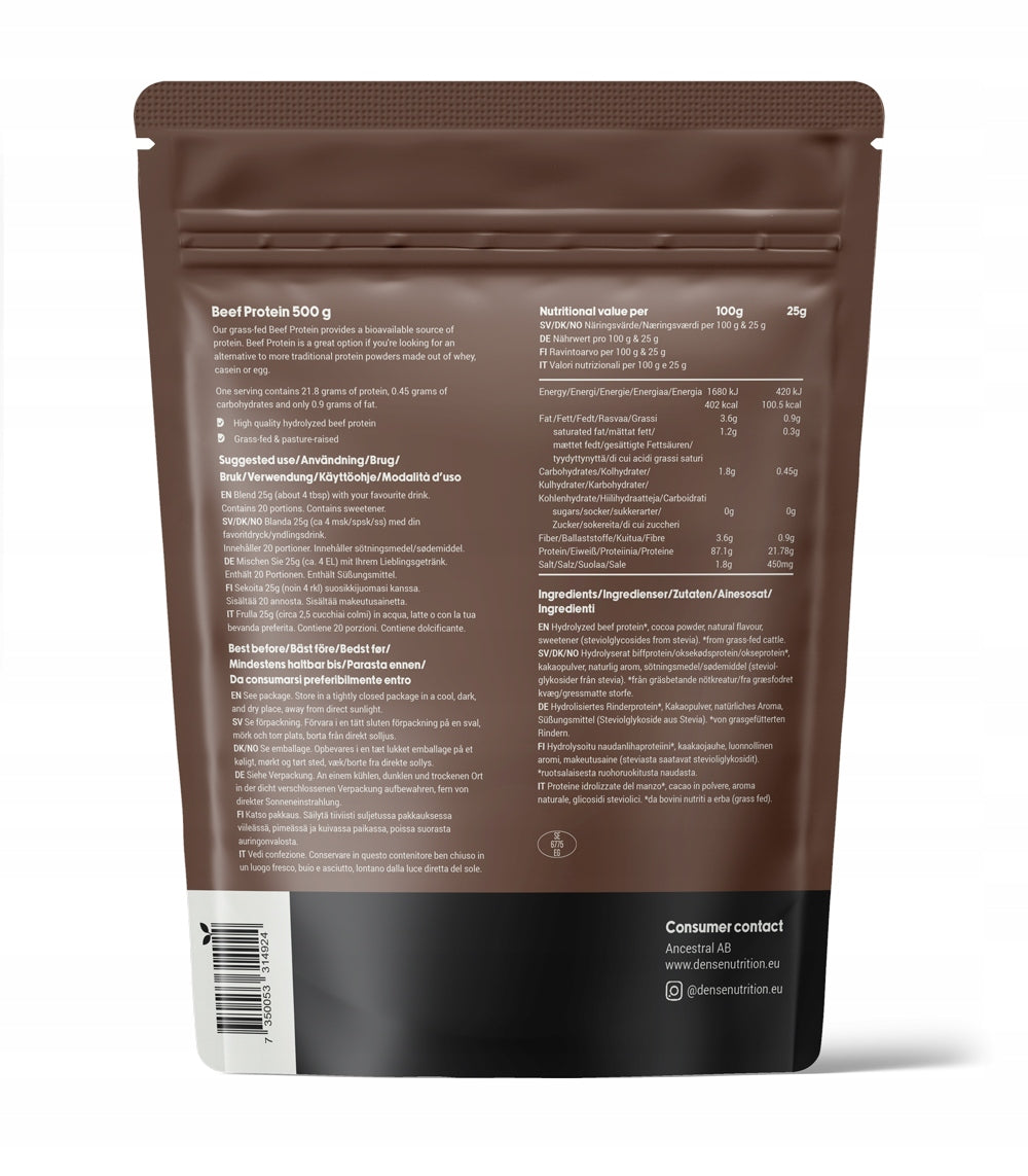 Cocoa Beef Protein from Grass-Fed Cows 500 gr. Dense Packaging status original