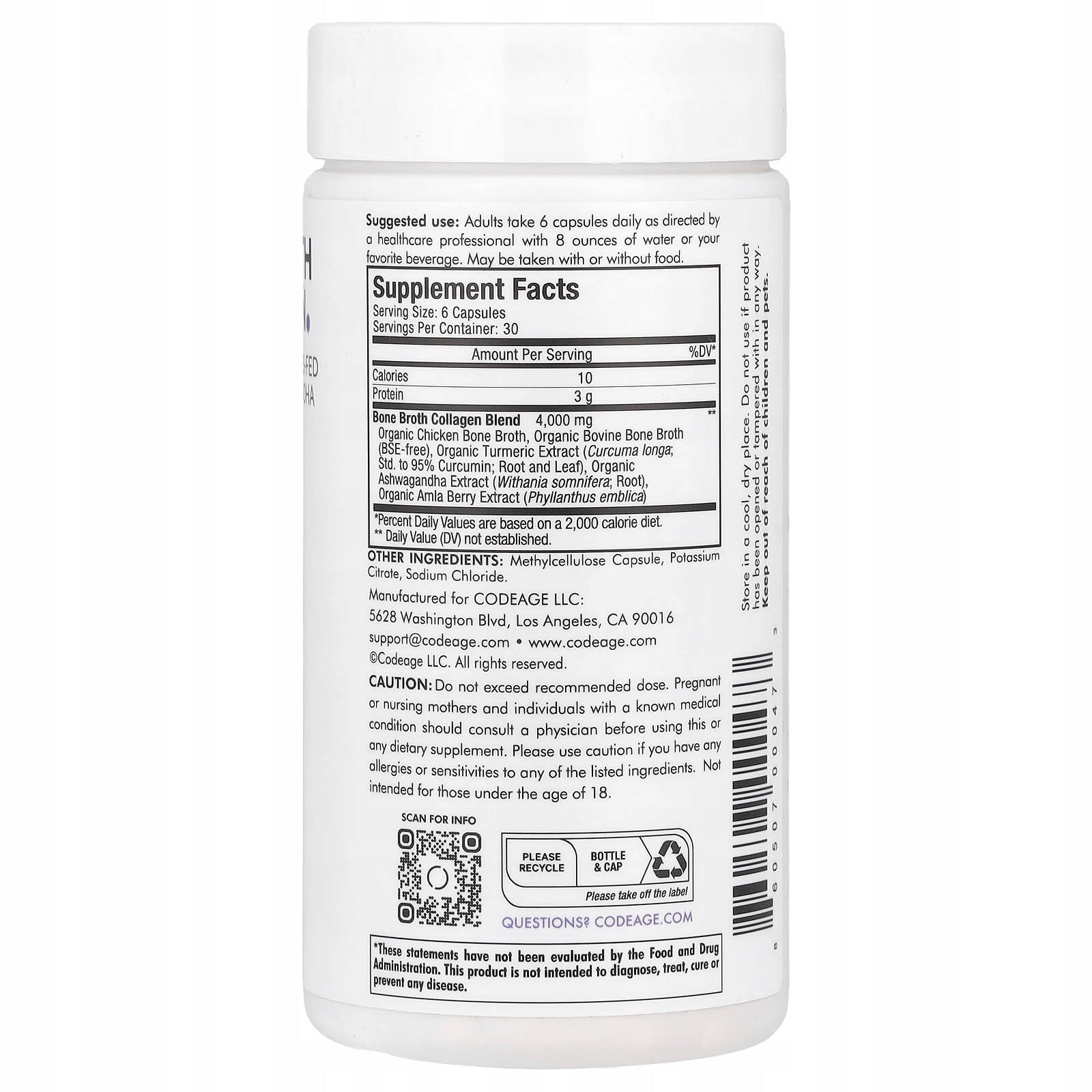 Codeage, Bone broth collagen, 180 vegetable capsules Expiration date at least 3 months from the date of purchase