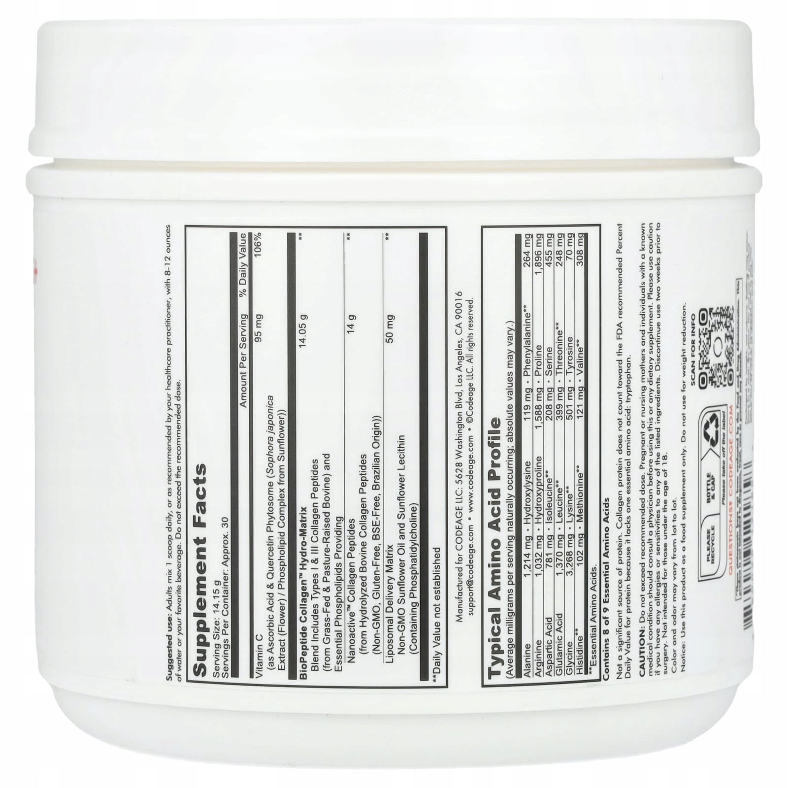 Codeage, Liposomal Collagen Peptides+, Flavorless, 424,5 g Expiration date at least 3 months from the date of purchase