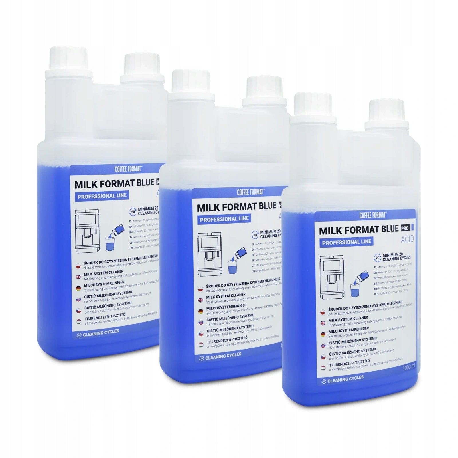 Coffee Format Blue PRO Efficient Milk System Liquid Set of 3x 1L 60 Cycles
