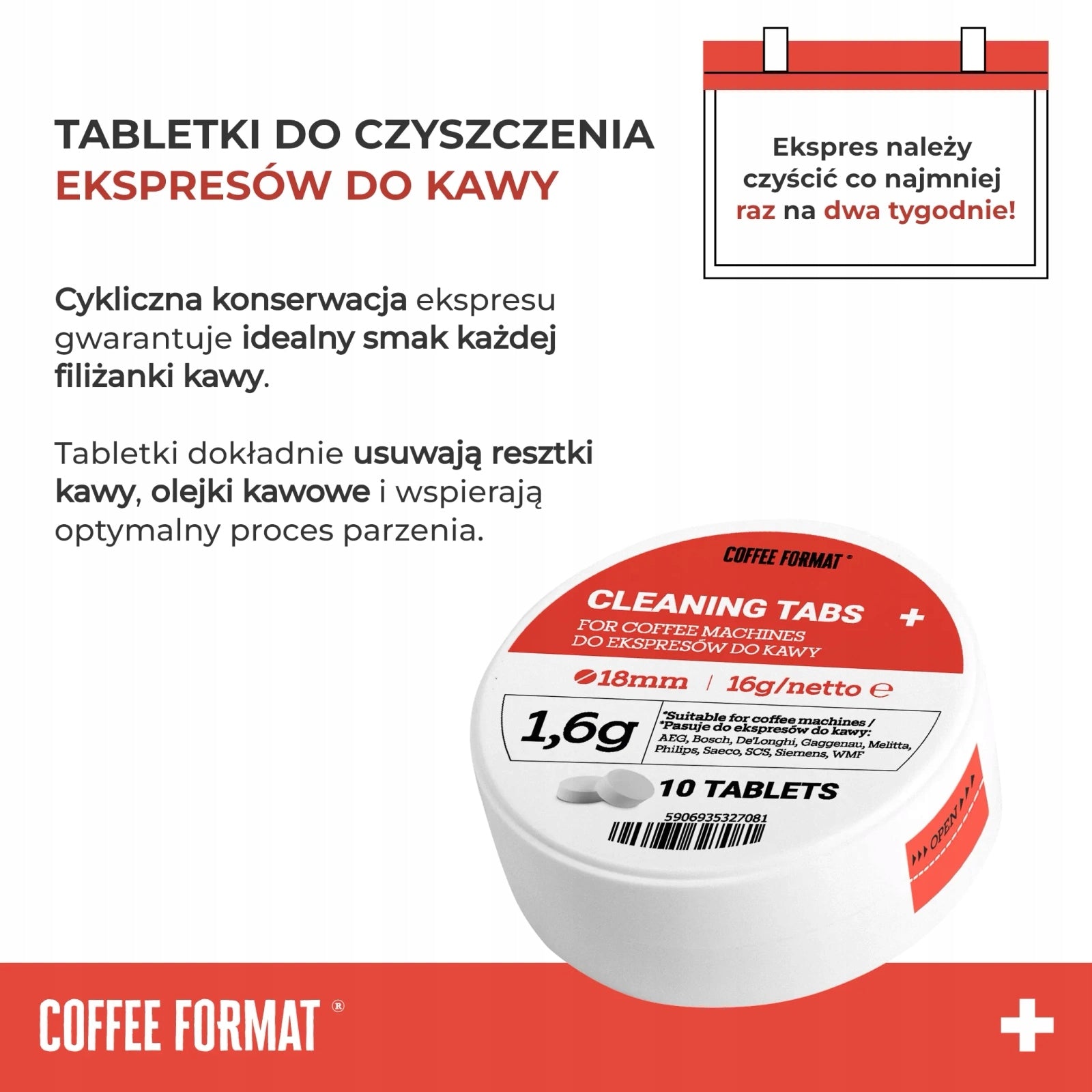 Coffee Format Cleaning Tabs+ 10x1.6g coffee machine cleaning tablets Manufacturer code CF-CT10X16