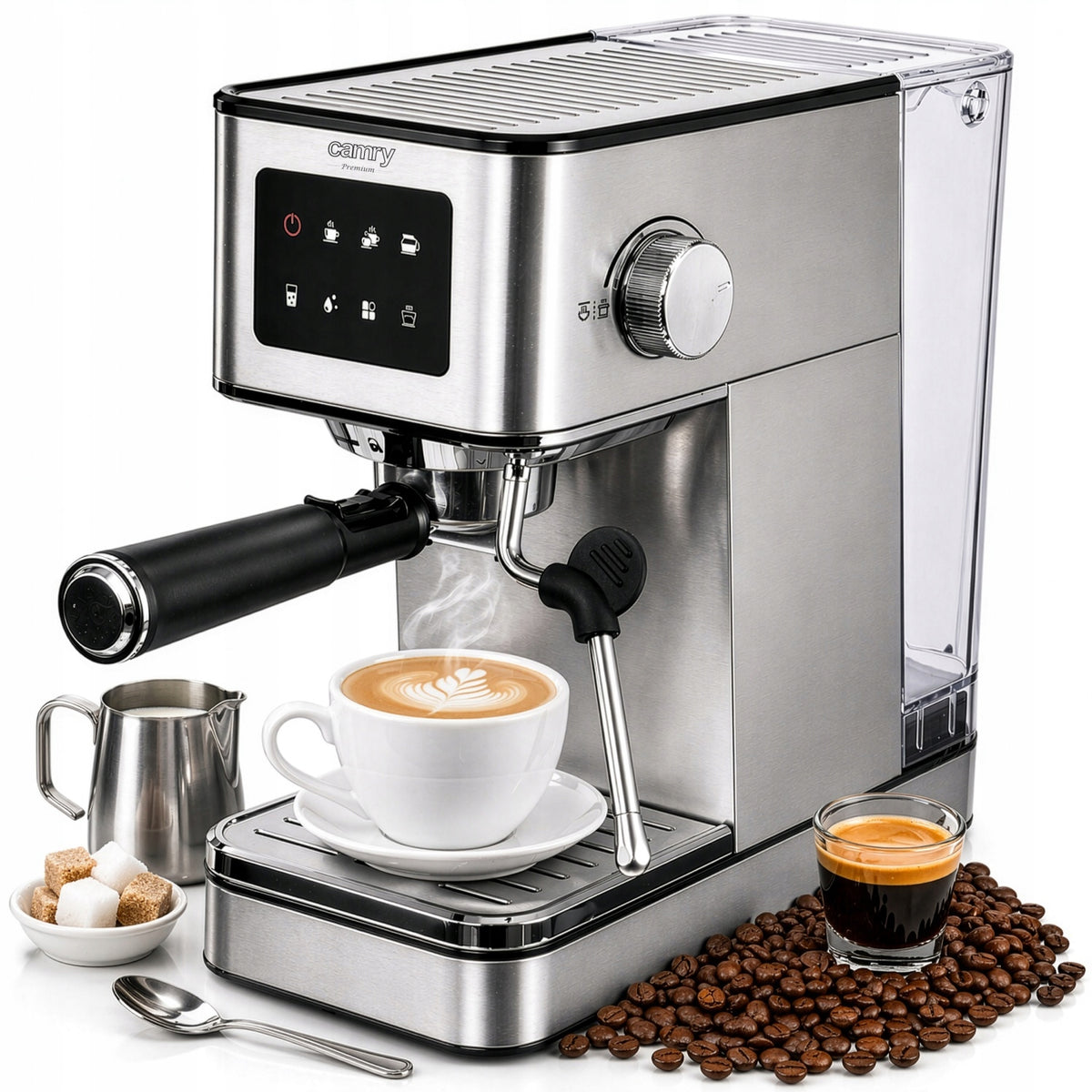 Coffee Maker 20 Bar LCD Milk frother Tank 1.7l Stainless Steel