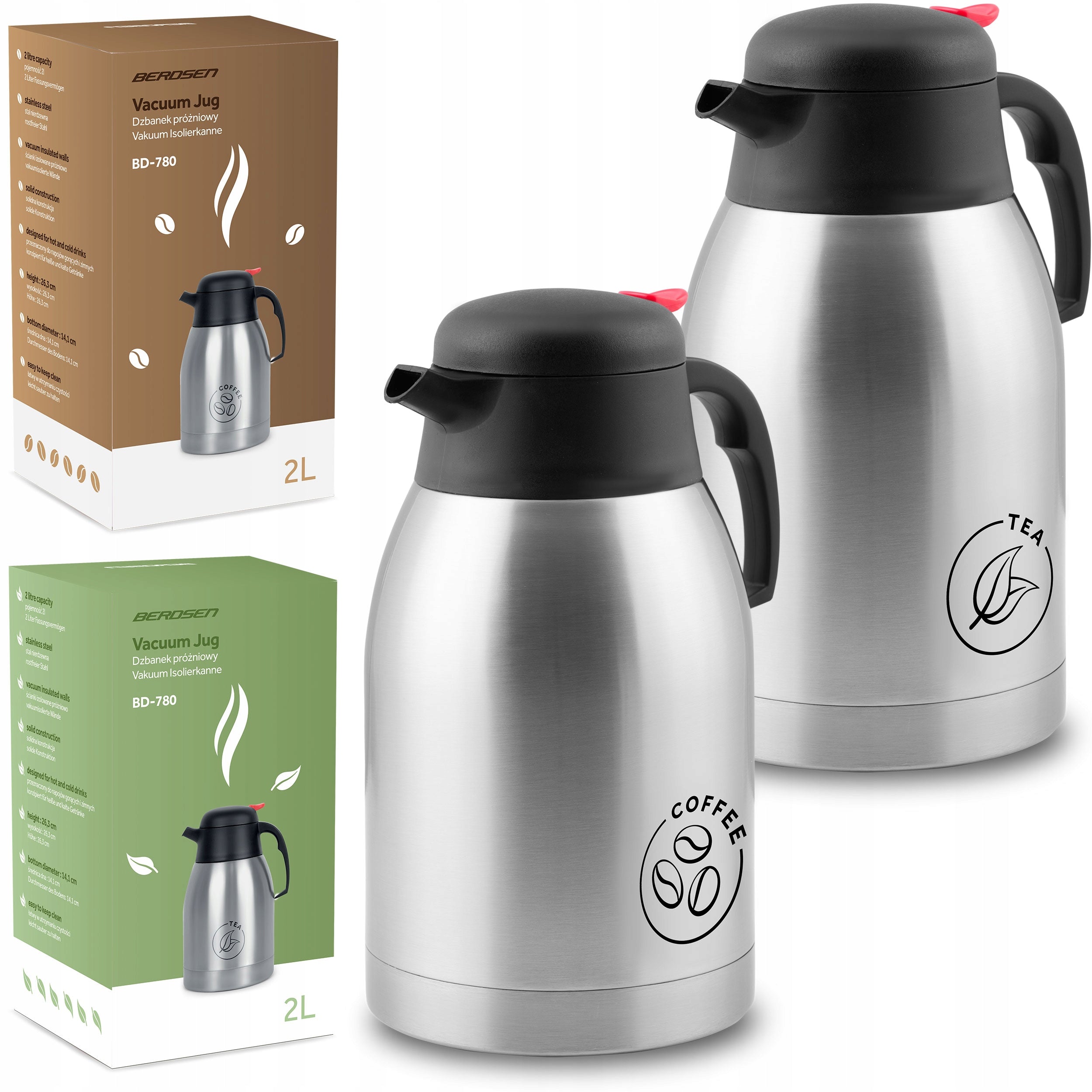 Coffee Tea Pot Conference Thermos Vacuum Steel Set 2x2L