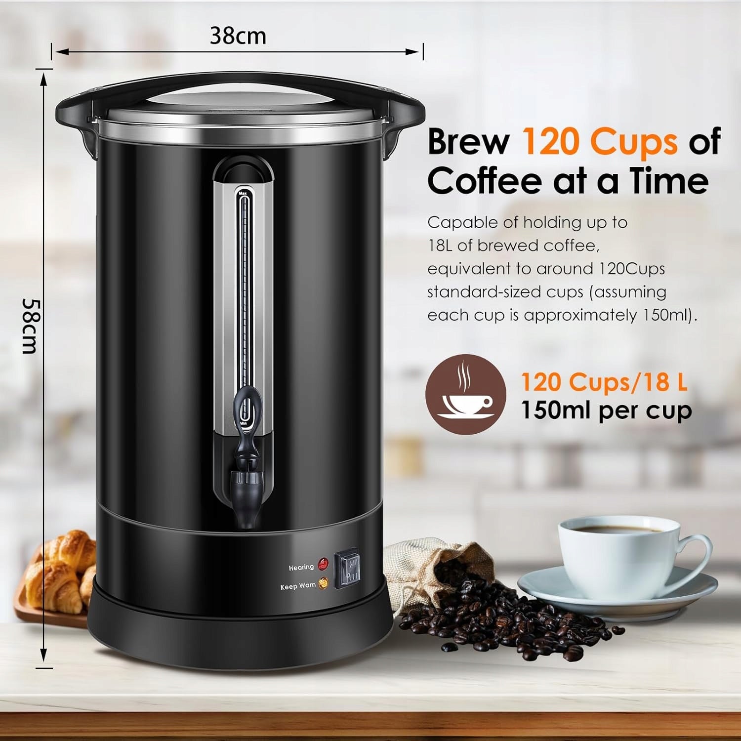 Coffee maker gastro 18 l 1500 w per 120 cups with double wall Manufacturer code B0DT12DC1N