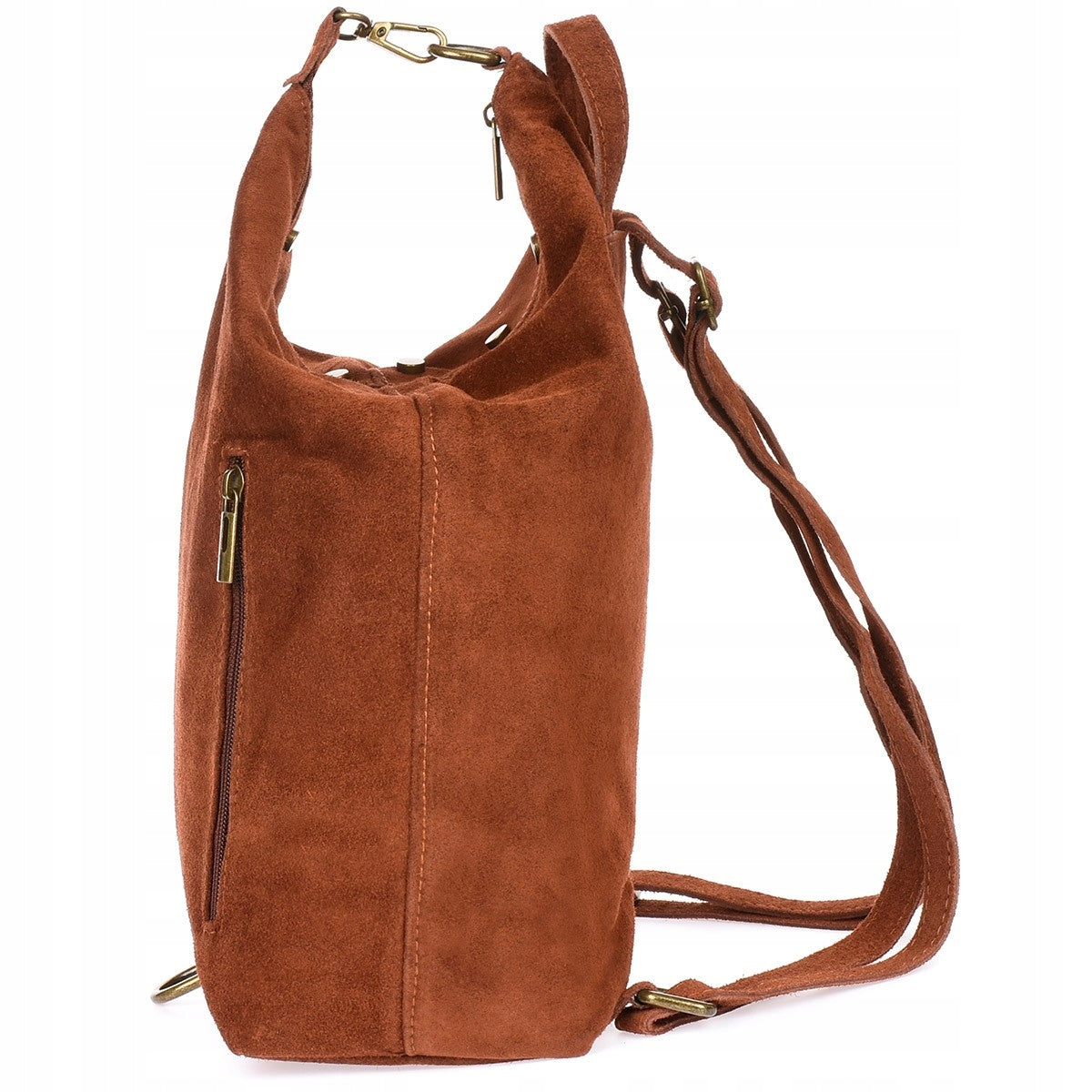 Cognac Women's Suede Leather Shoulder Backpack Italian W14 Brand Vera Pelle