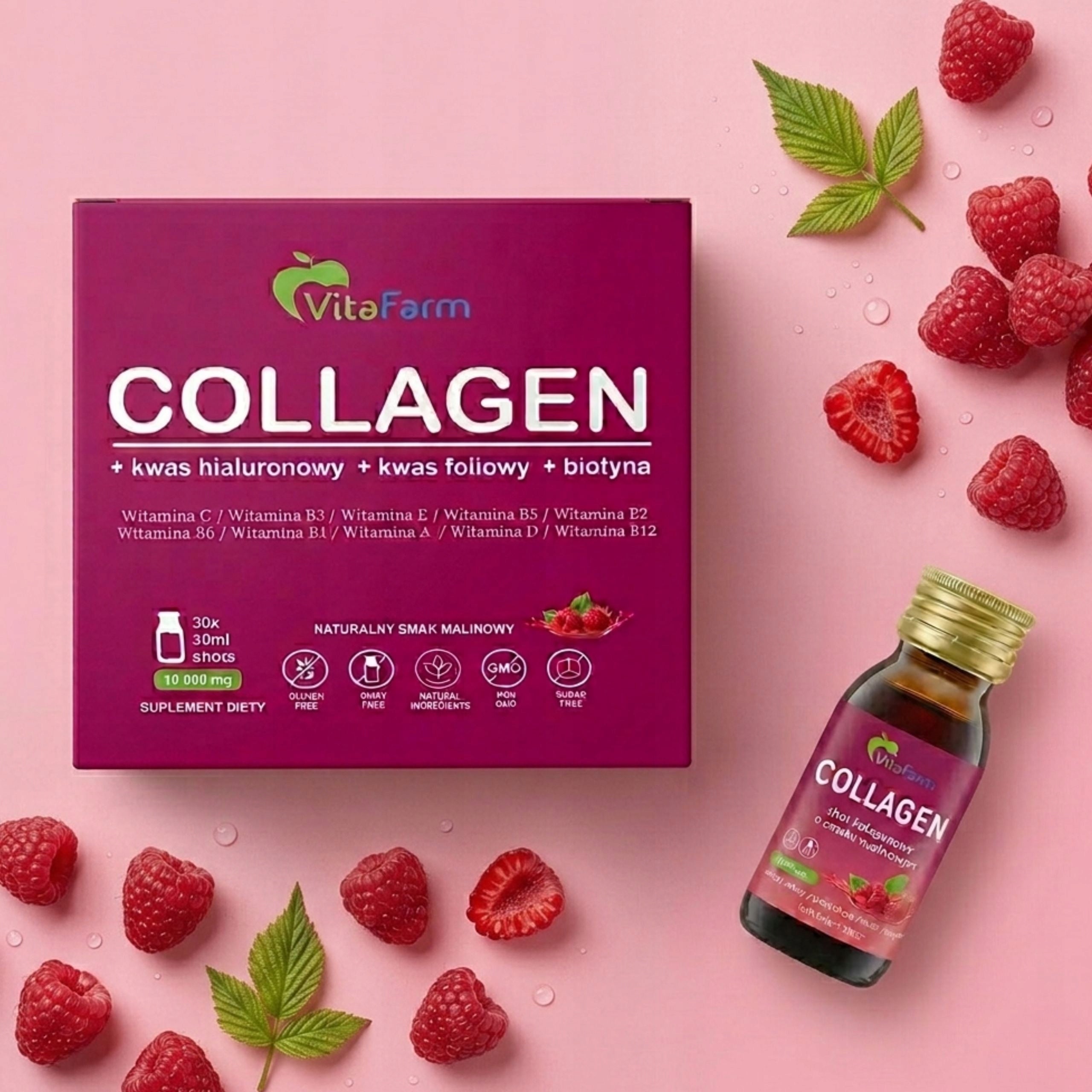 Collagen 10000 mg for drinking Raspberry 30 x 30 ml SHOT for nails hair joints Medical device no