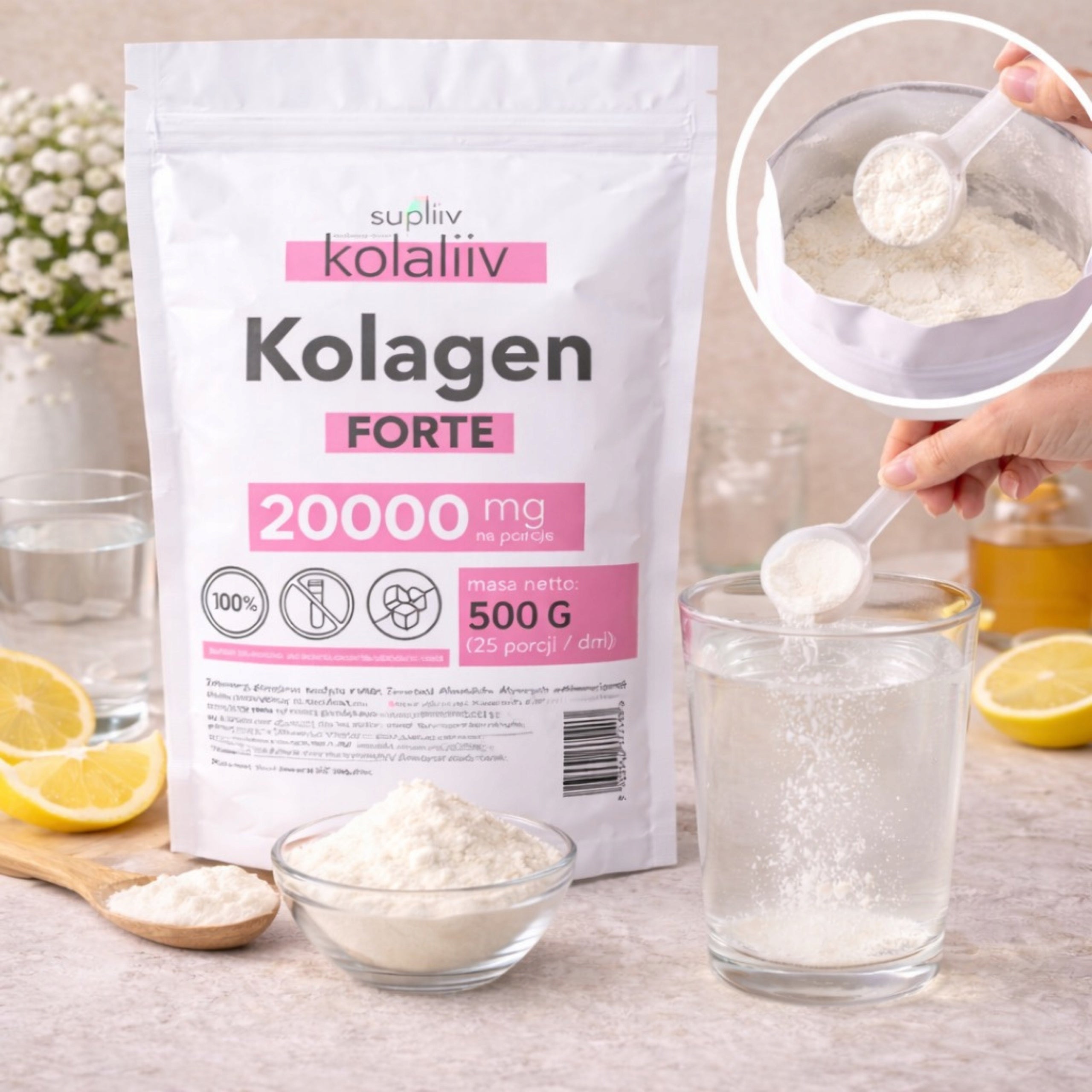 Collagen FORTE 20000 mg POWDER 500g PREMIUM 100% PURE NATURAL QUALITY Brand Supliiv