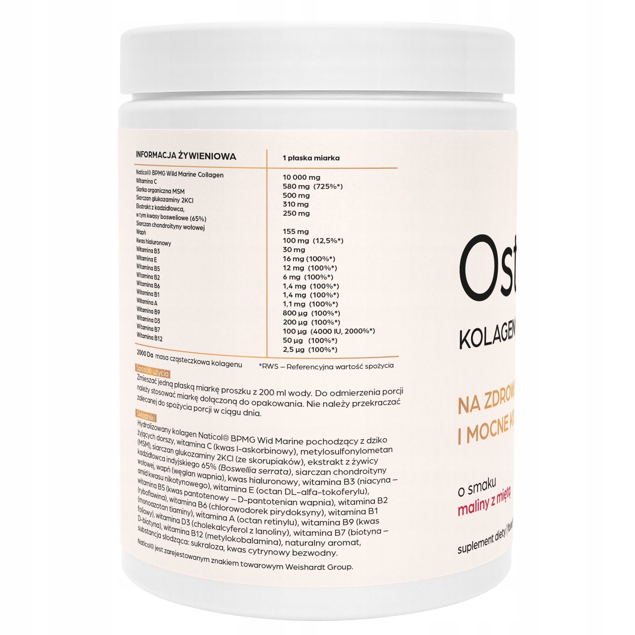 Collagen For Joints OSTEO COLL 10000 mg For Drinking Wit C Bones Raspberry Mint 800g Packaging status original