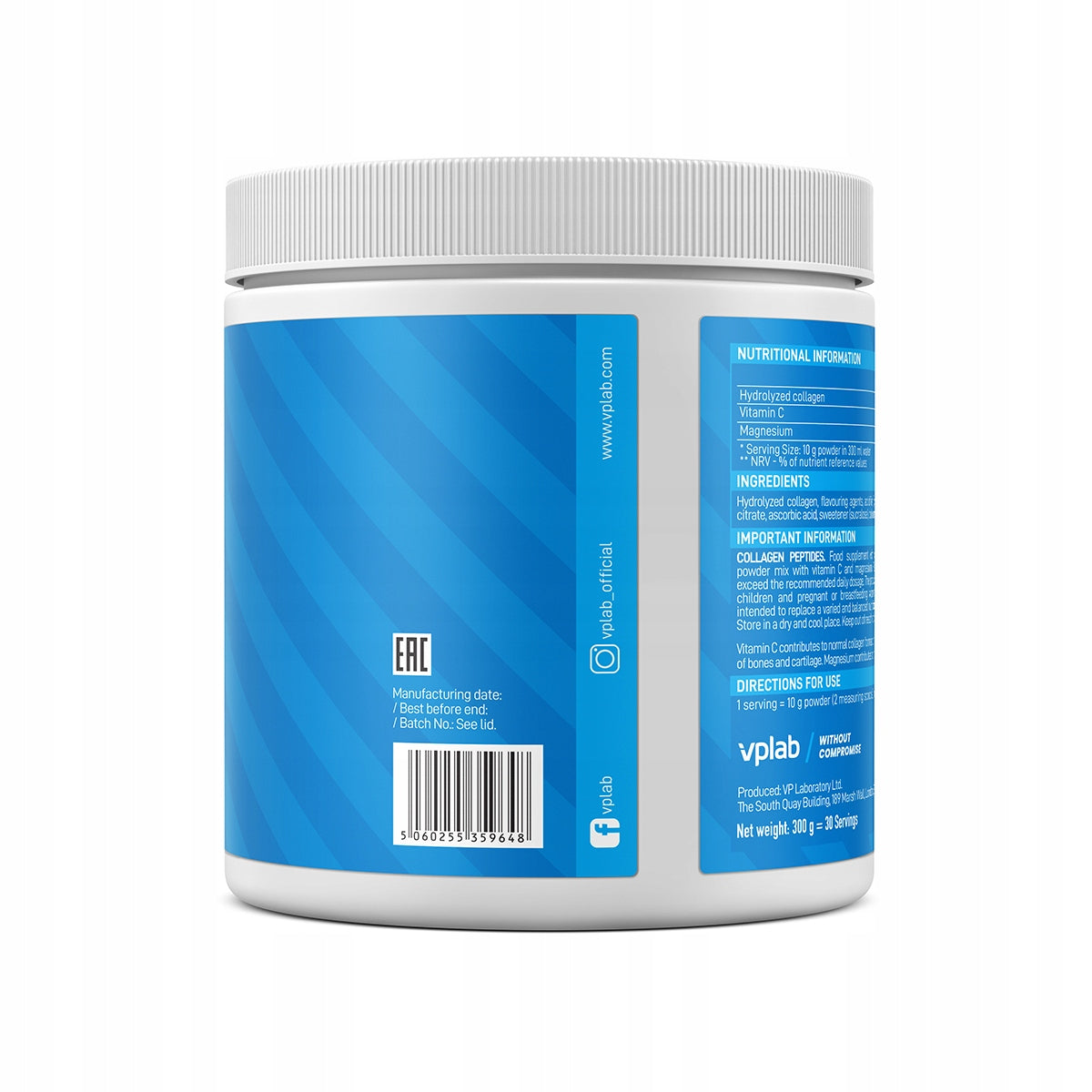 Collagen Powder VPlab 300g Orange Flavour 30 Portions Vitamin C + Magnesium Brand VPlab