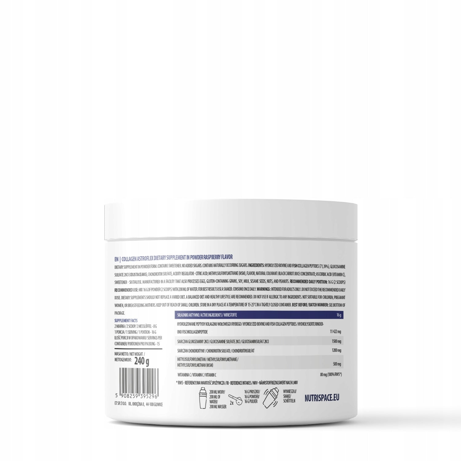 Collagen for joints Raspberry 240g Powder Regeneration Nutrispace Astroflex Manufacturer code 470101