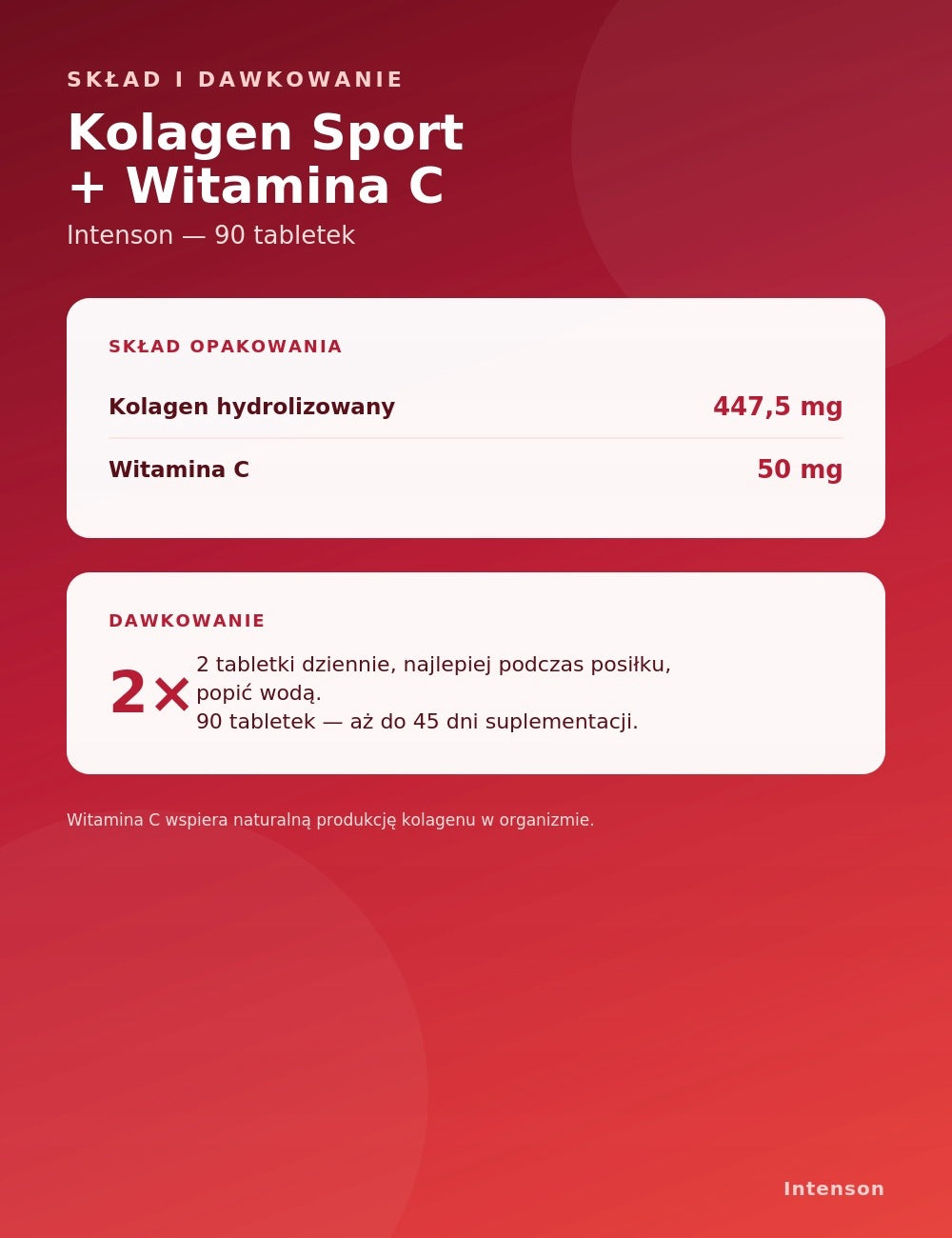 Collagen hydrolyzed with vitamin C for joints and regeneration Intenson 90 tab. Brand Intenson