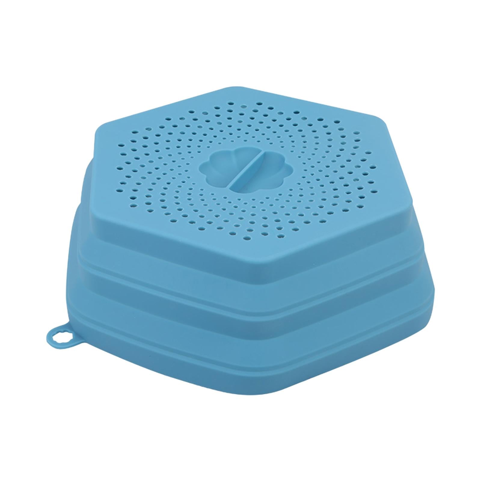 Collapsible Microwave Cover Food Strainer with Grip Handle Blue Packaging status original