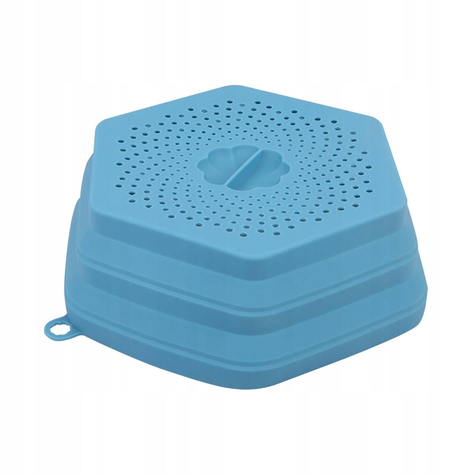 Collapsible Microwave Cover Food Strainer with Grip Handle Blue