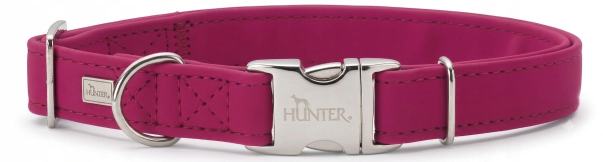 Collar Hunter Alu-Max clasp, eco-friendly leather, nubuck, 45-65cm, raspberry