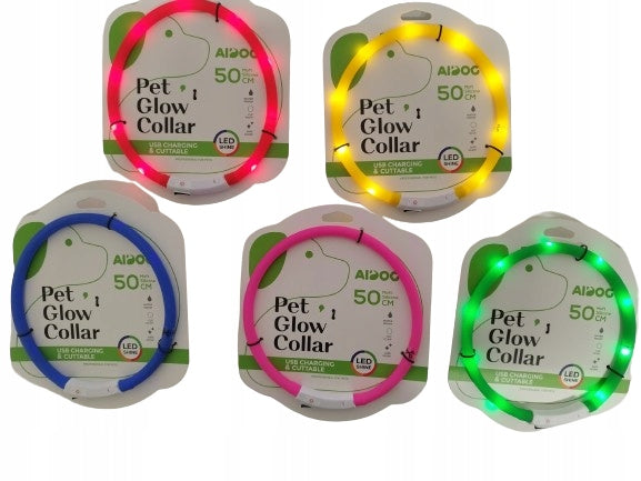 Collar glowing soft silicone adjustable USB rechargeable for cat dog 50cm