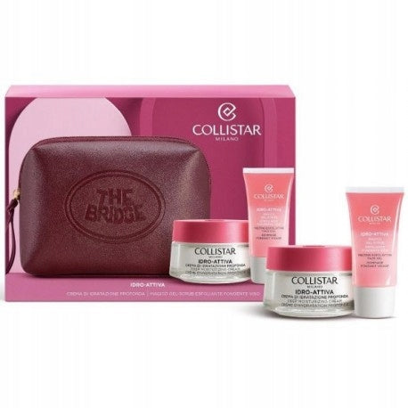 Rinkinys Colistar Idro-Attiva moterims: veido kremas, 50 ml + veido šveitimo gelis, 30 ml + kosmetinė