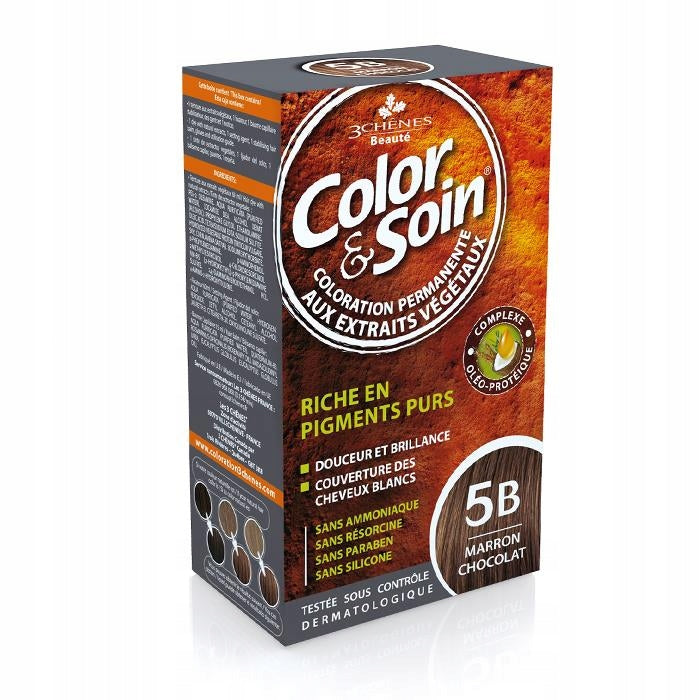 Langanhaltendes Haarfärbemittel ohne aggressive Substanzen Color&amp;Soin Nr. 5B, braune Schokoladenfarbe 135 ml 