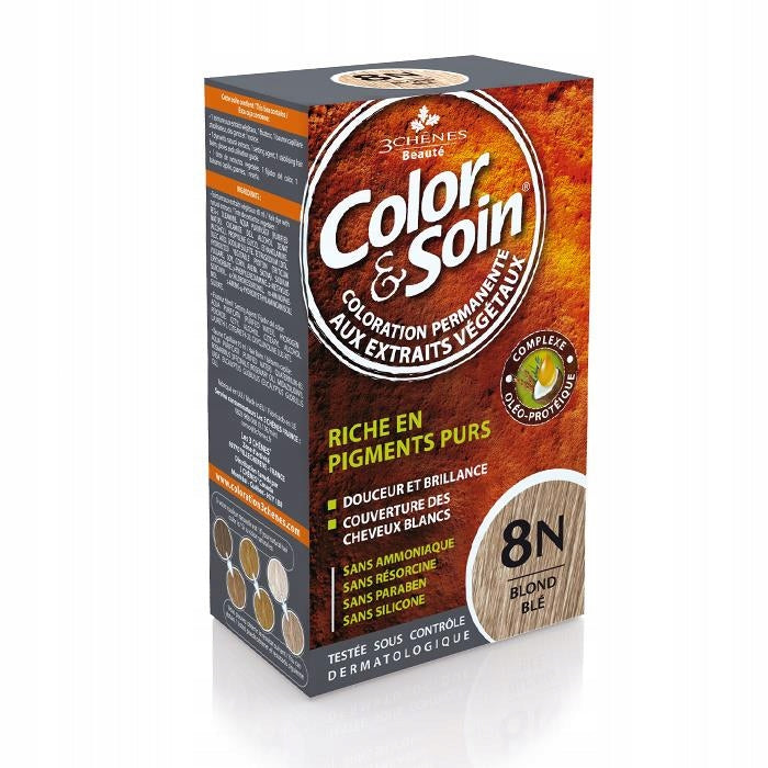 Langanhaltendes Haarfärbemittel ohne aggressive Substanzen Color&amp;Soin Nr. 8N, Weizenkeimblond-Farbe 135 ml 