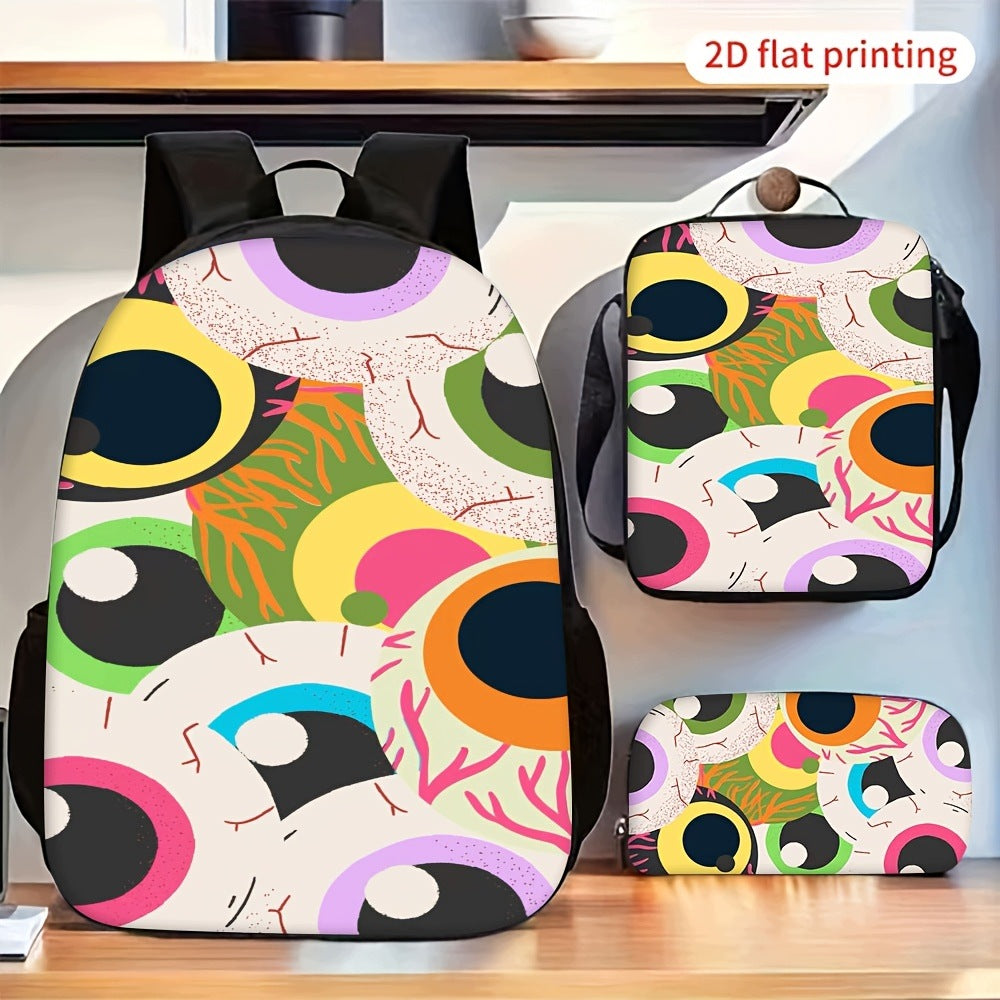 Colorful Abstract Eyes Pattern 3-Piece Backpack Set
