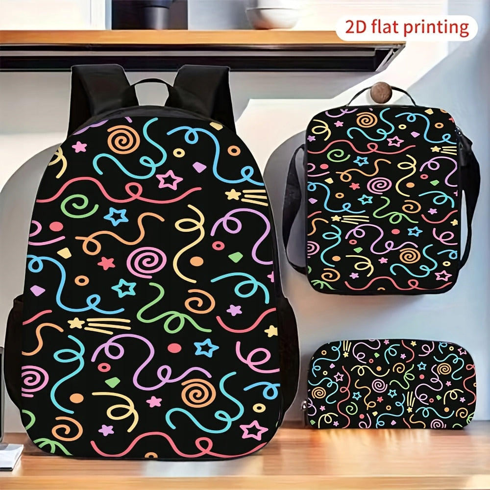 Colorful Abstract Swirl Star Pattern Backpack Set with Lunch Bag and Pencil Case