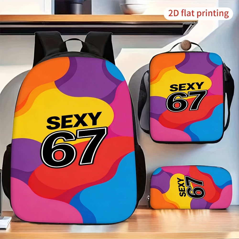 Colorful Abstract Wave Print 3-Piece Fashion Bag Set for Daily Use