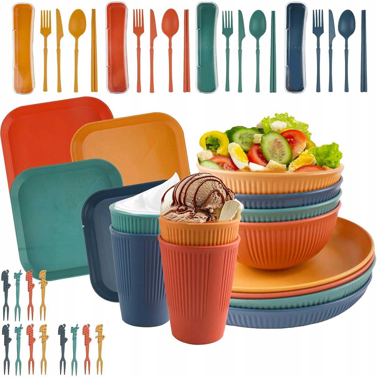 Colorful CAMPING UTENSIL SET 48EL 4 PEOPLE DURABLE CAMPING PLOT Kind set