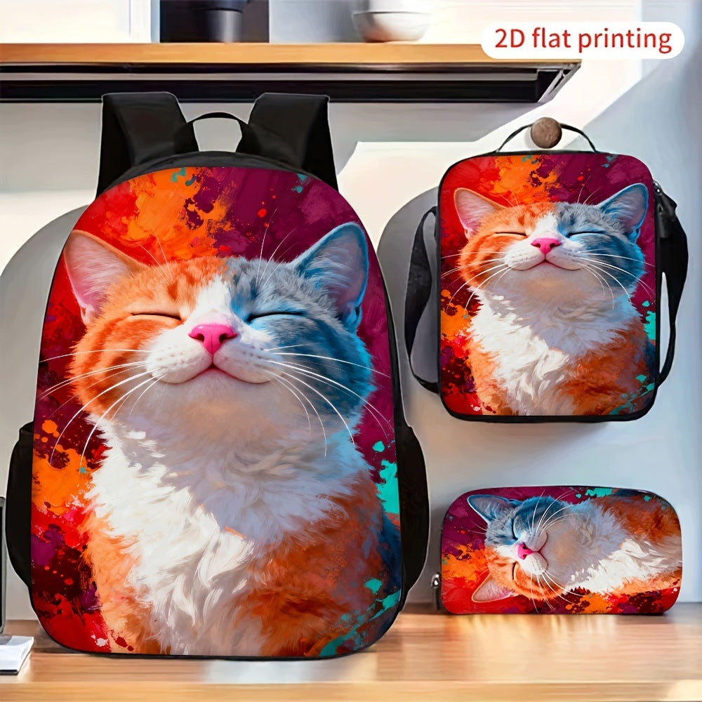 Colorful Cat 3-Piece Backpack Set