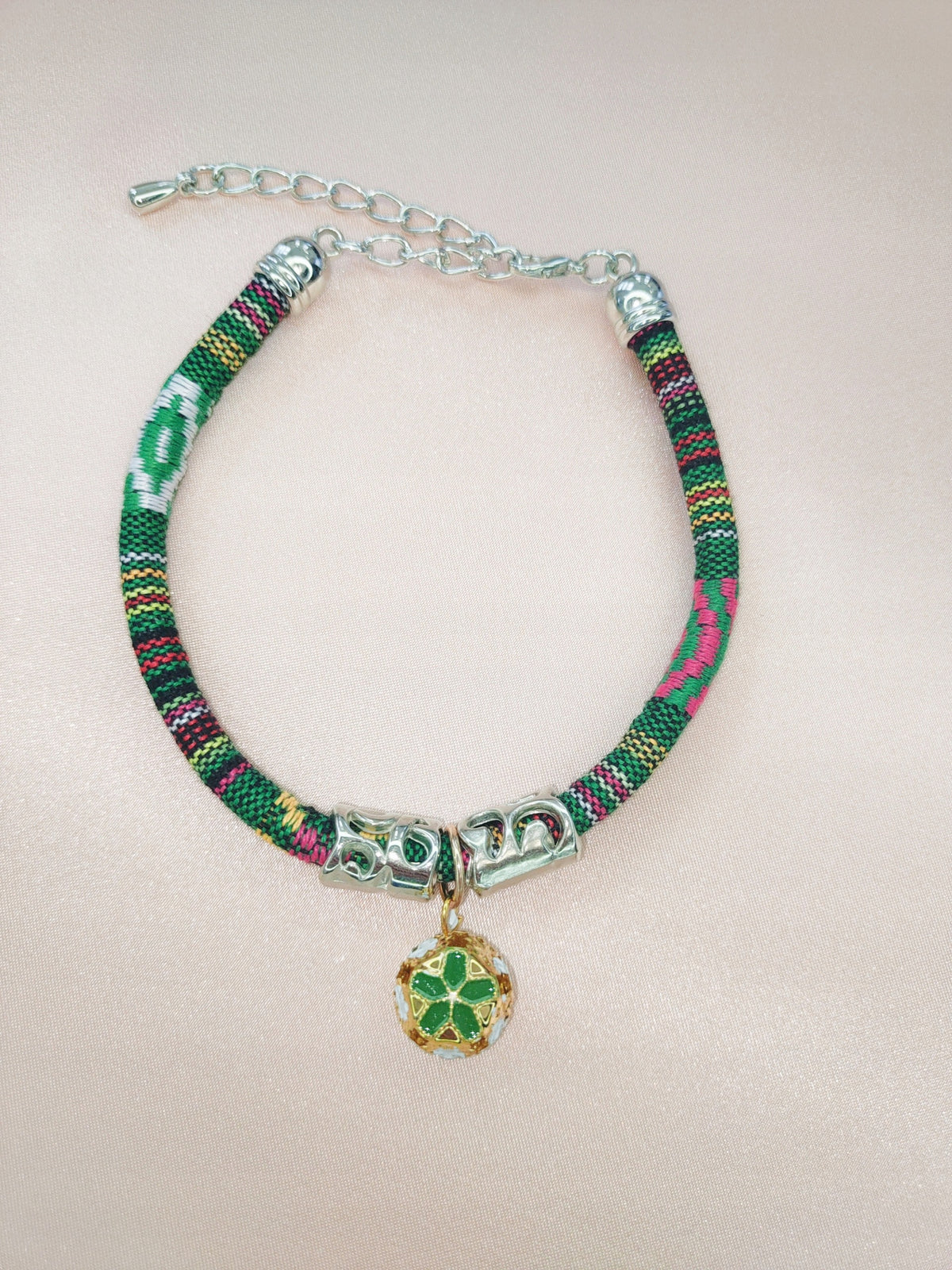 Colorful Cat Collar Multicolored Green with Bell