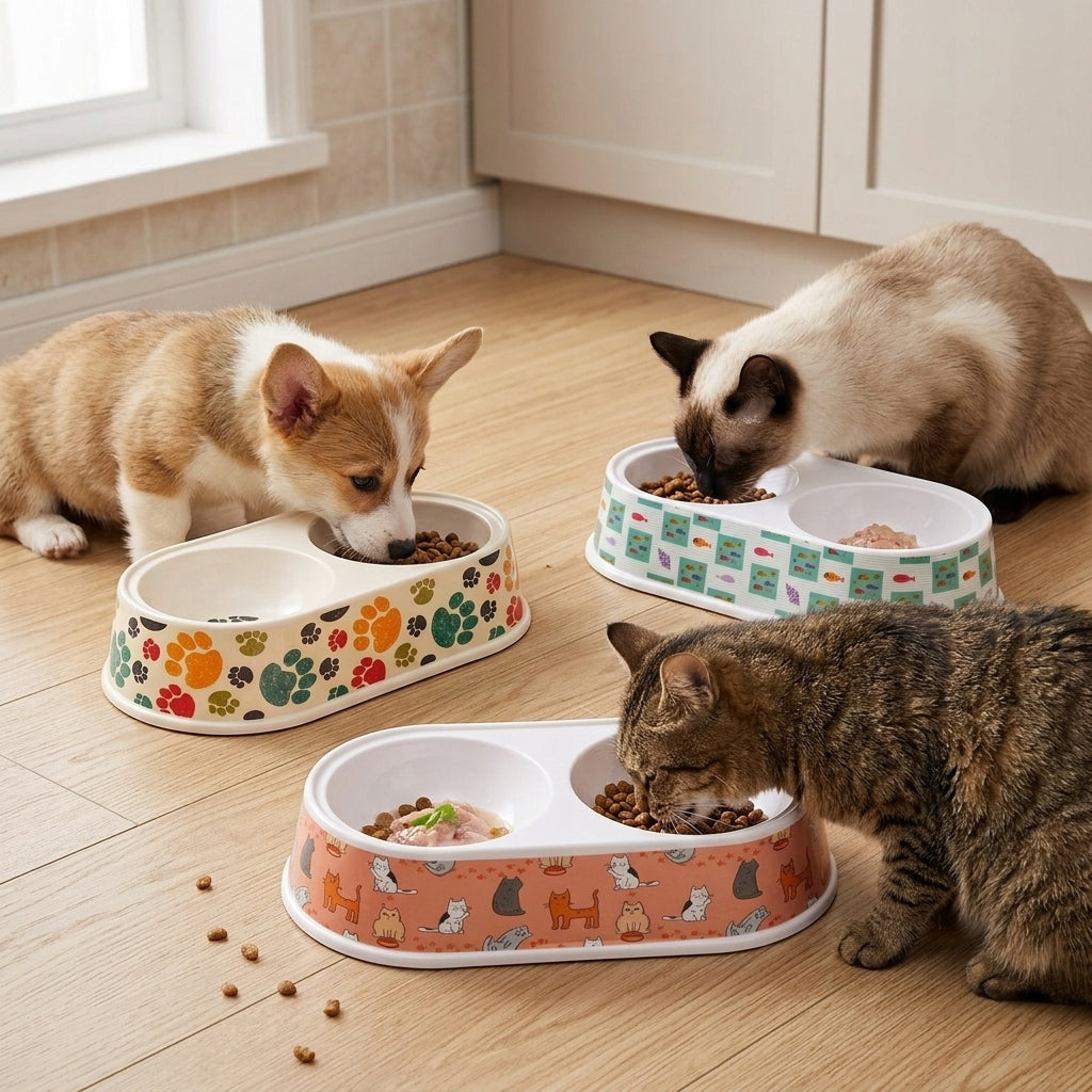 Colorful Double Chamber Cat Bowl Dog Melamine Plastic 29,5cm