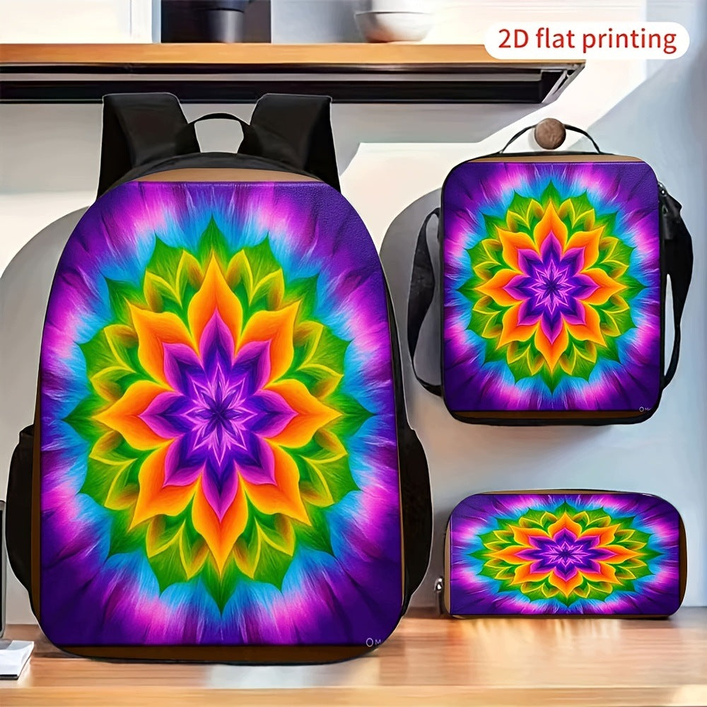 Colorful Gradient Mandala Flower Pattern 3-Piece Backpack Set