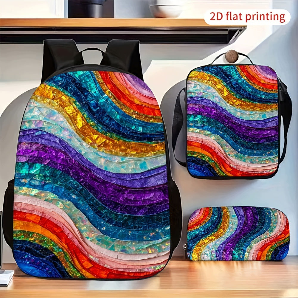 Colorful Gradient Wavy Backpack Crossbody Bag Pencil Pouch Set