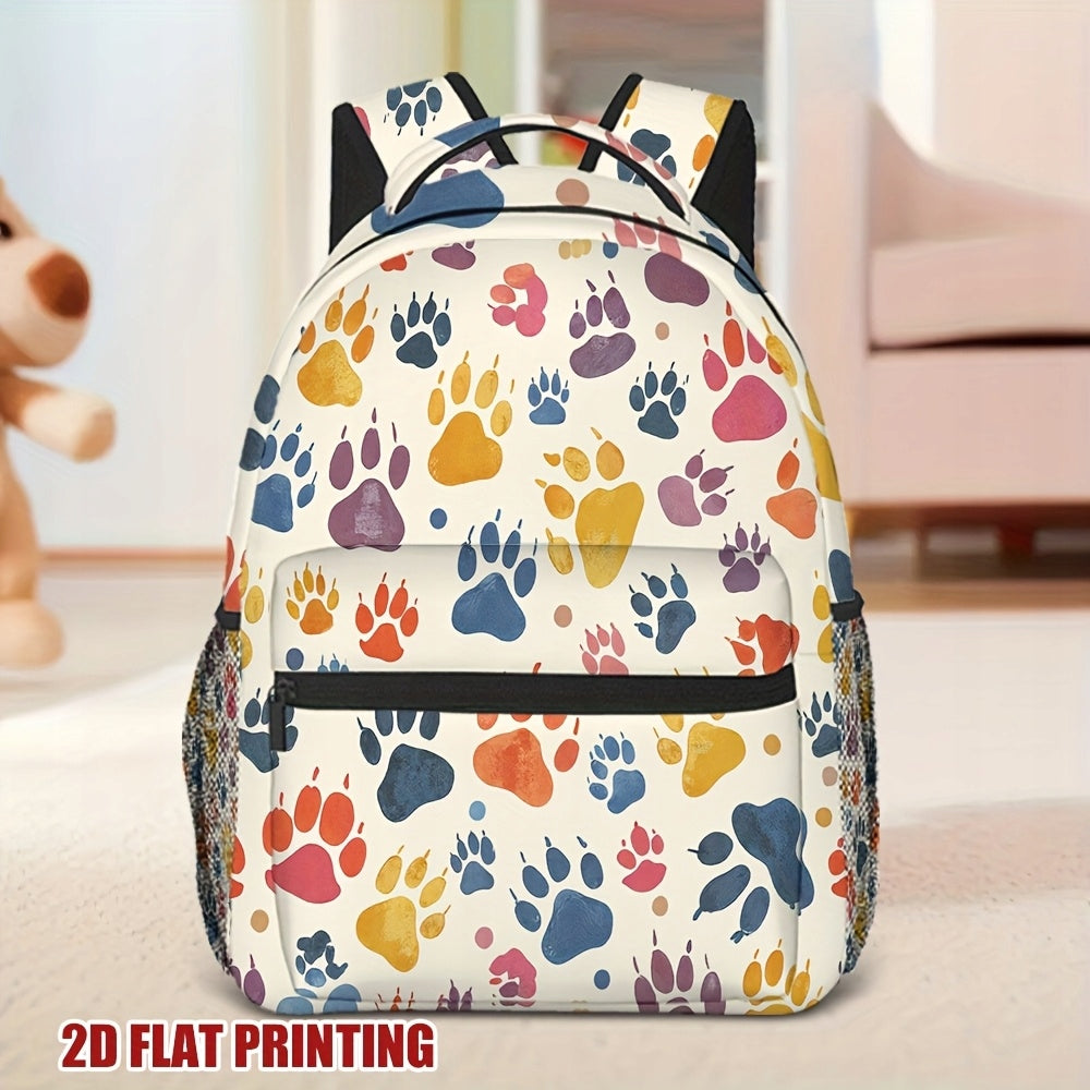 Colorful Paw Prints Backpack for School, Commuting, and Travel