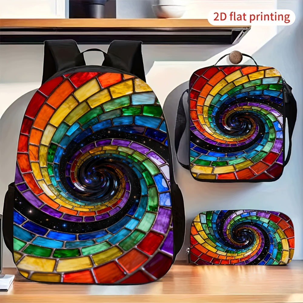 Colorful Spiral Stained Glass Pattern Bag Set with Crossbody Bag