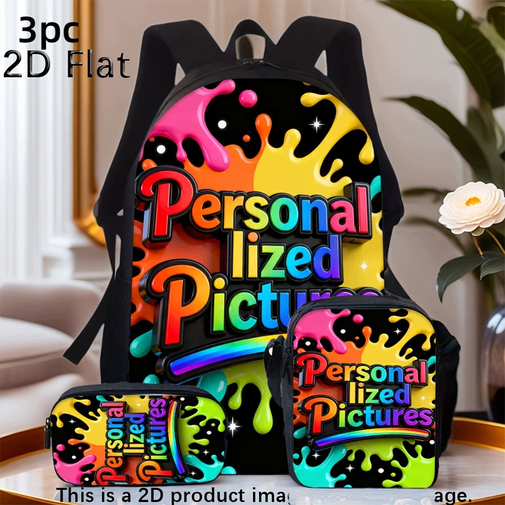 Colorful Splash Ink Pattern Backpack Set with Crossbody Bag and Pencil Case