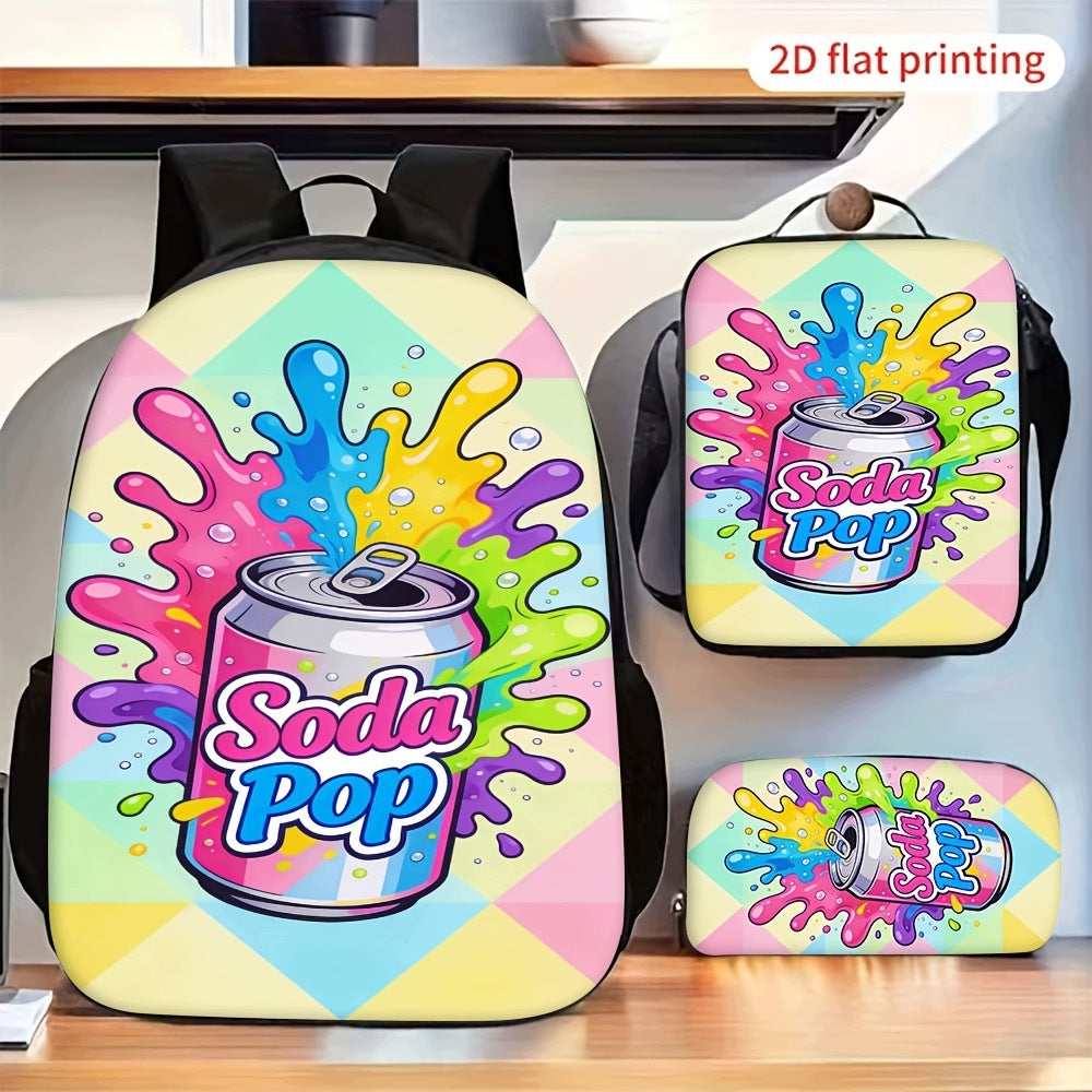 Colorful Splash Ink Soda Pop Backpack Set with Lunch Bag