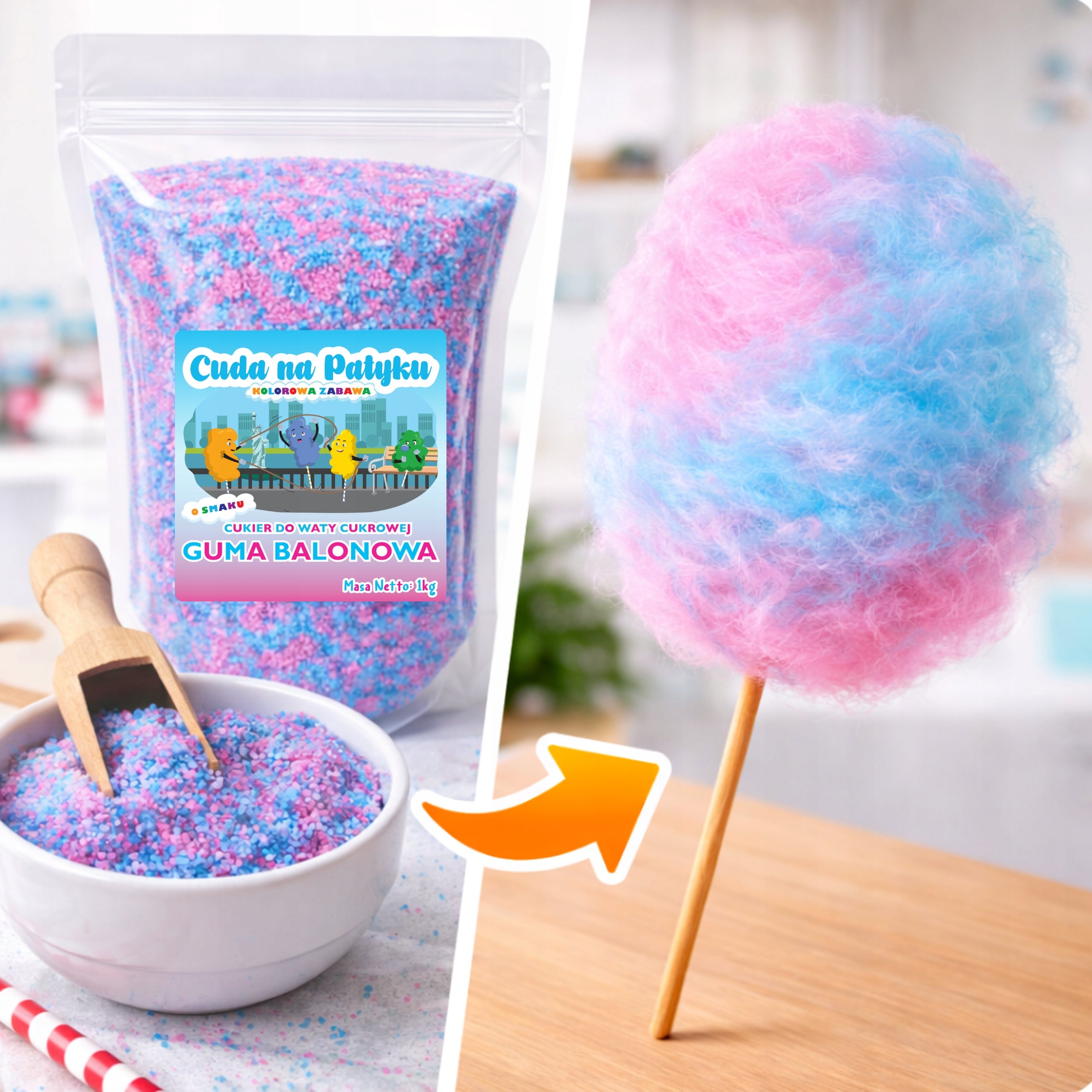 Colorful Sugar For Cotton Candy Flavored Balloon Rubber Blue-Pink 1KG Packaging status original