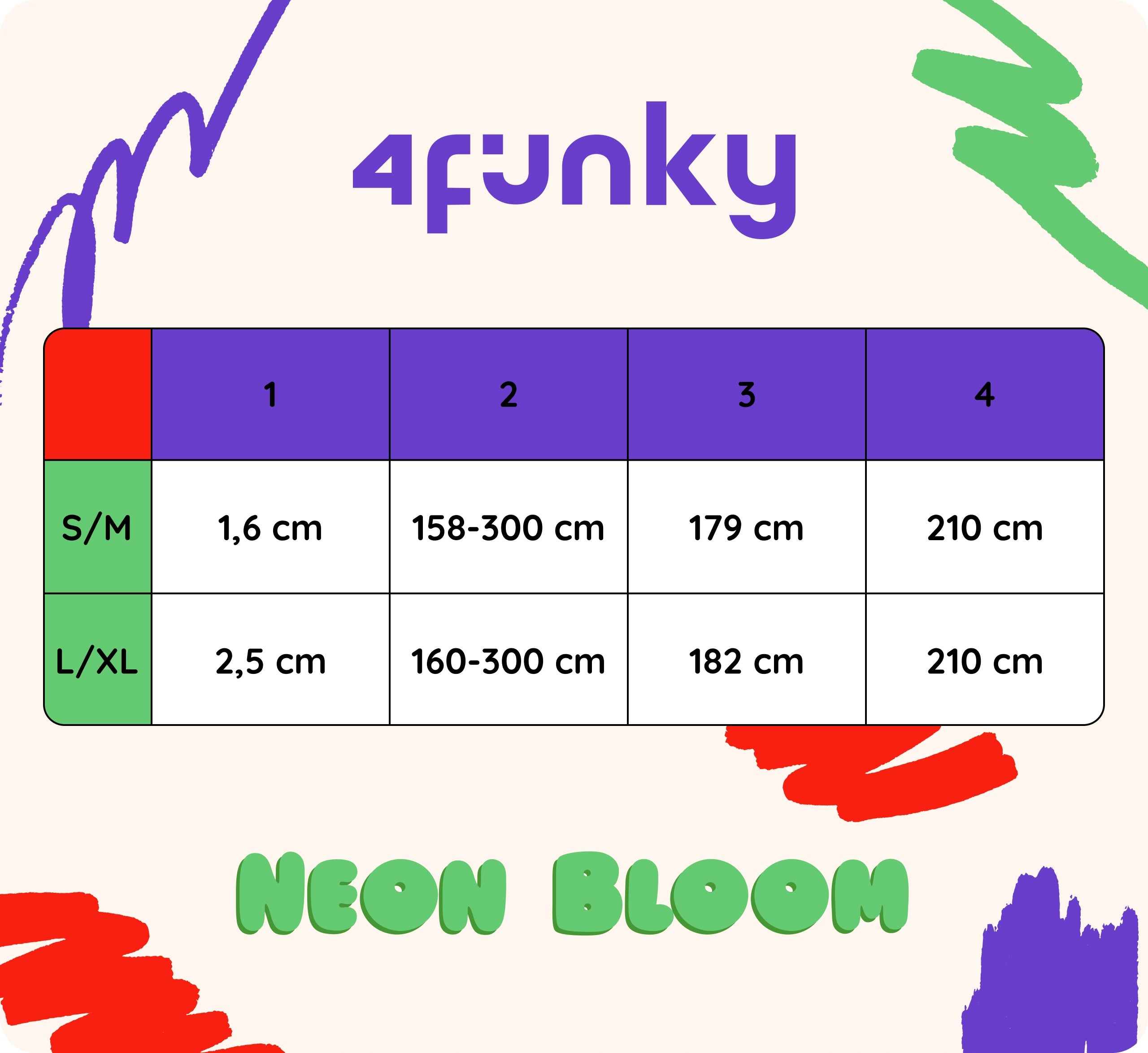 Colorful adjustable leash for dog 4 Funky Neon Bloom 2,5 cm / 300 cm –L/XL Maximum leash length 3 m