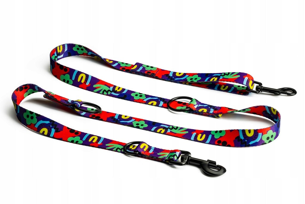 Colorful adjustable leash for dog 4 Funky Neon Bloom 2,5 cm / 300 cm –L/XL Packaging status original