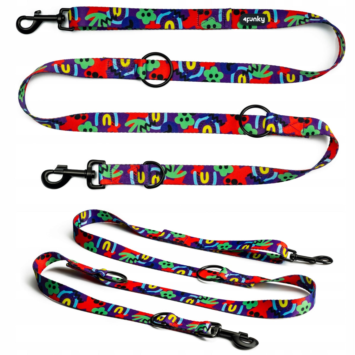 Colorful adjustable leash for dog 4 Funky Neon Bloom 2,5 cm / 300 cm –L/XL